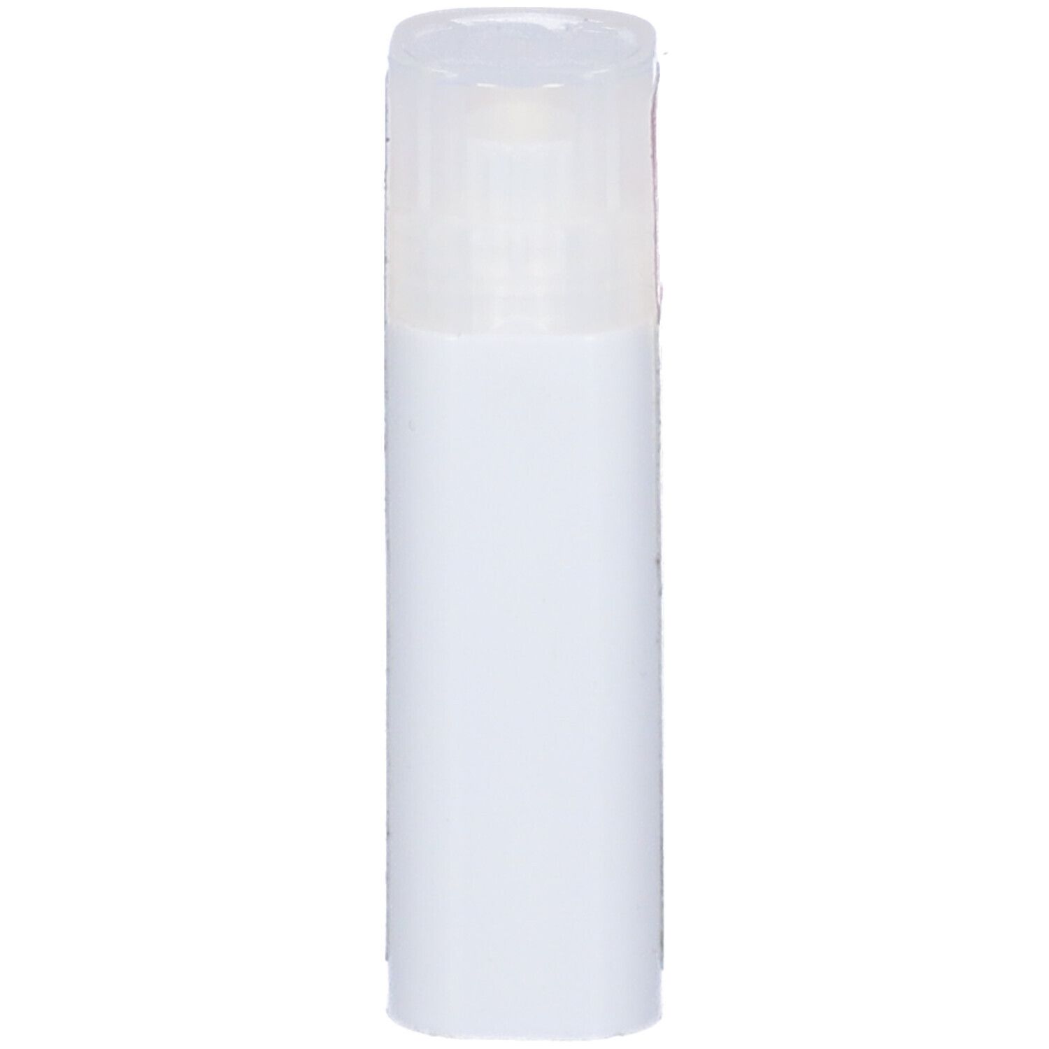 Flacone cilindrico bianco con tappo trasparente. Nessun'altra caratteristica visibile.