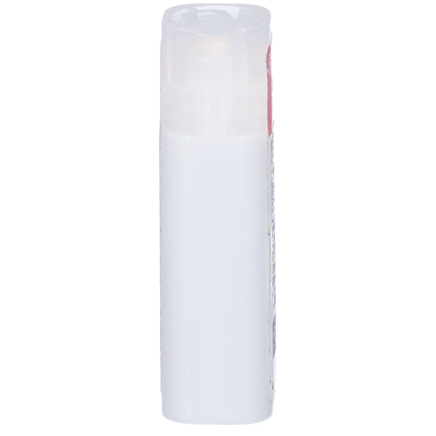 Confezione cilindrica, bianca con coperchio rosa. Nessuna scritta visibile. Vista laterale.