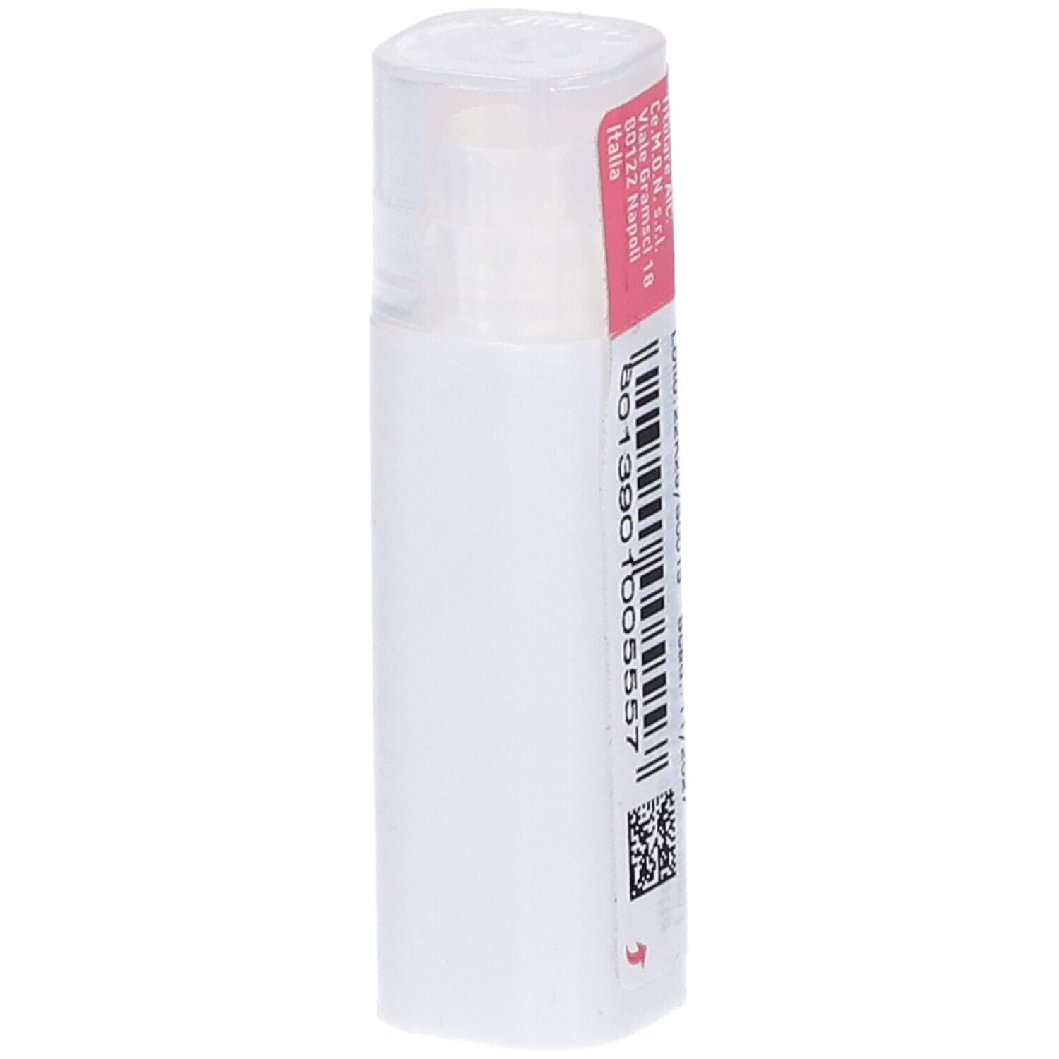 Confezione cilindrica. Etichetta rosa con testo: Symphytum Officinale 5 CH, cemon, dynamis.