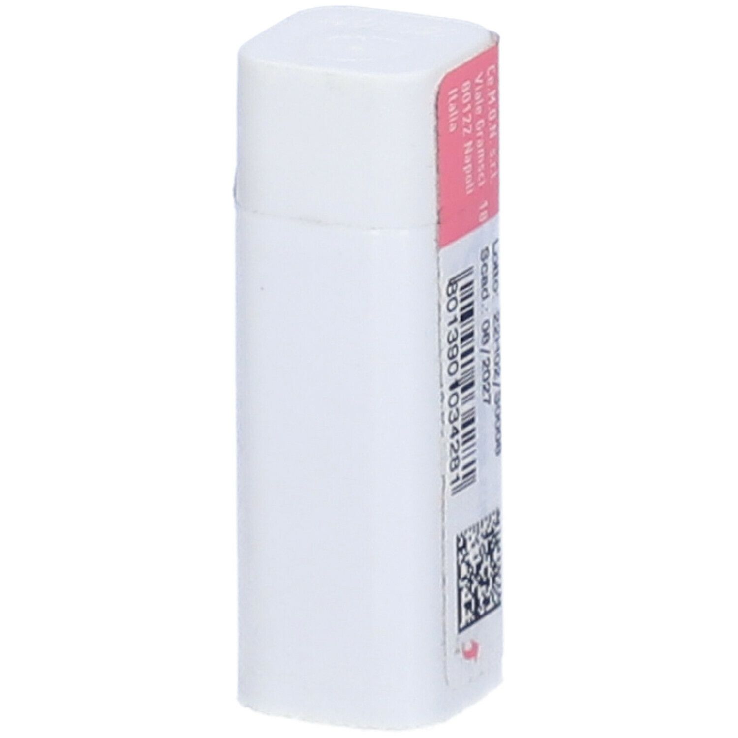 Confezione rettangolare. Bianca con etichetta rosa. Contiene informazioni come indirizzo e data di scadenza. Marchio Cemon.