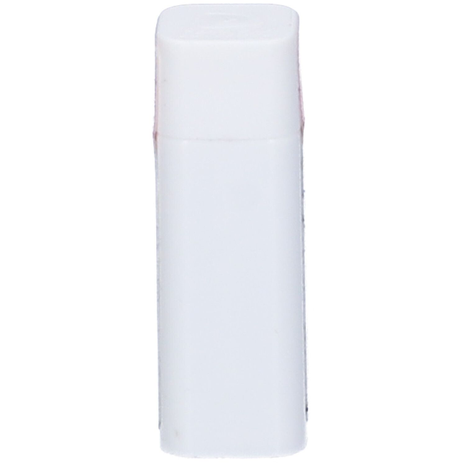 Flacone bianco rettangolare con coperchio rosa. Nessuna informazione visibile sul prodotto.