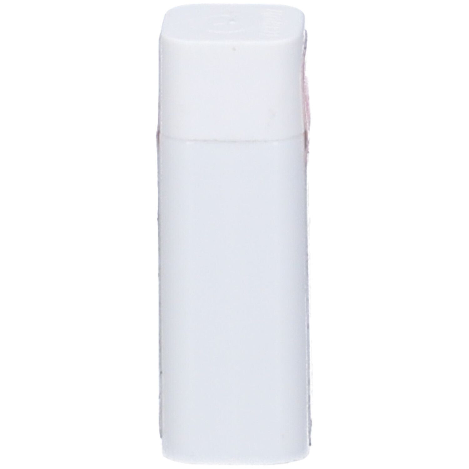 Flacone bianco rettangolare. Etichetta rosa. Nessun altro dettaglio visibile.
