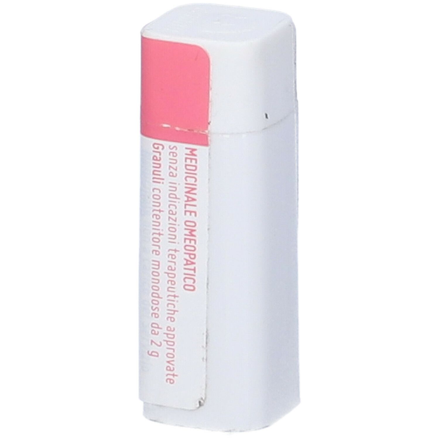 Confezione rettangolare bianca con etichetta rosa. Scritta: Medicinale. Nome del prodotto non visibile.