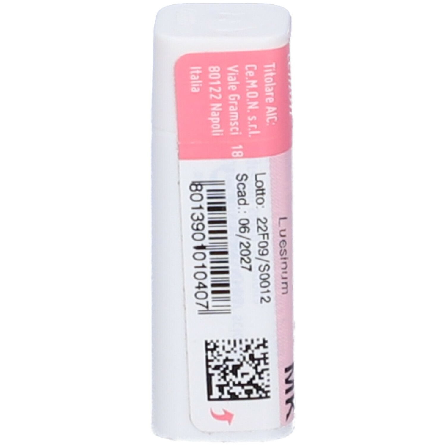 Confezione cilindrica con etichetta rosa e bianca. Contiene Luesinum dynamis MK Globuli di Cemon.
