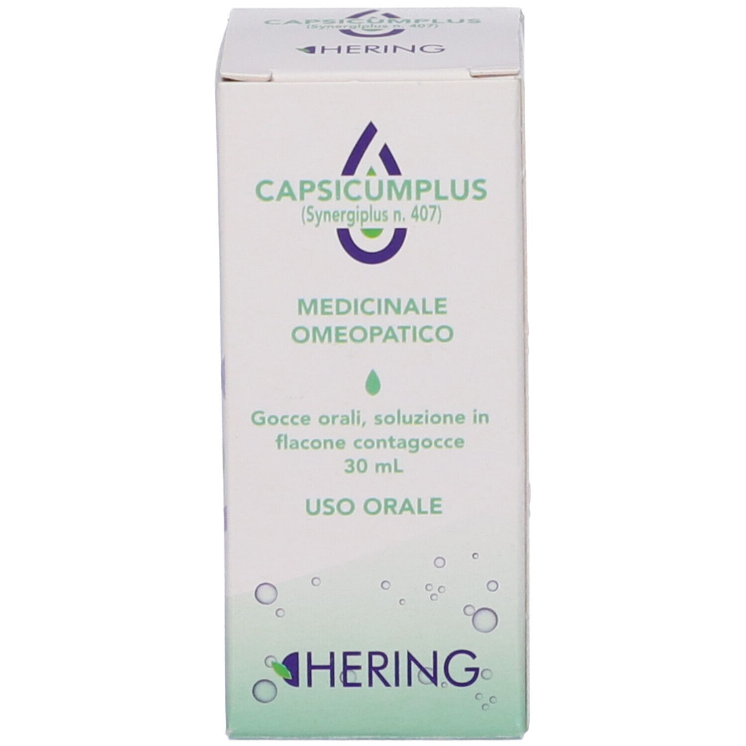 Confezione del prodotto. Scritta: Capsicumplus (Synergipus n. 407). Marchio: HERING.
