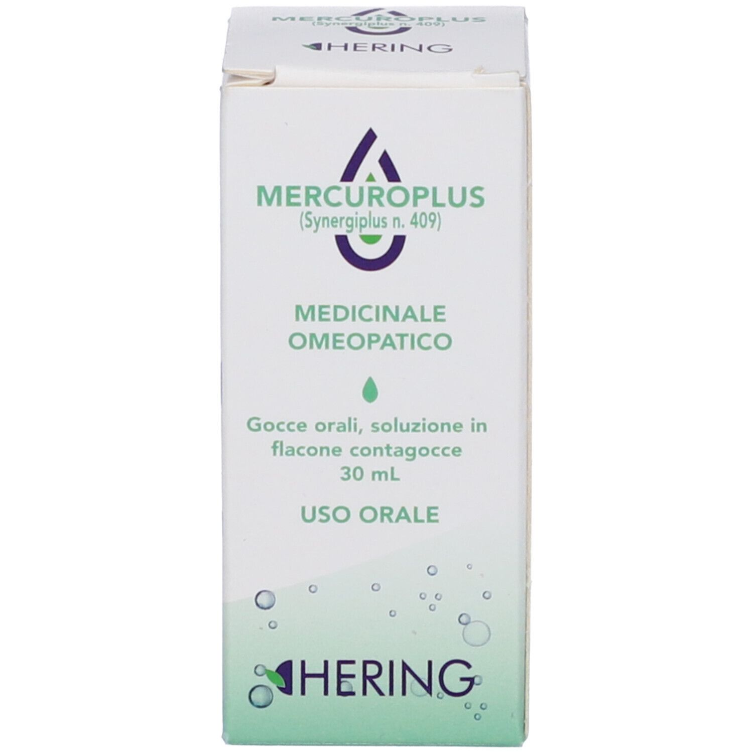 Scatola con scritta: Mercuroplus (Synergipus n. 409), Hering. Medicinali.