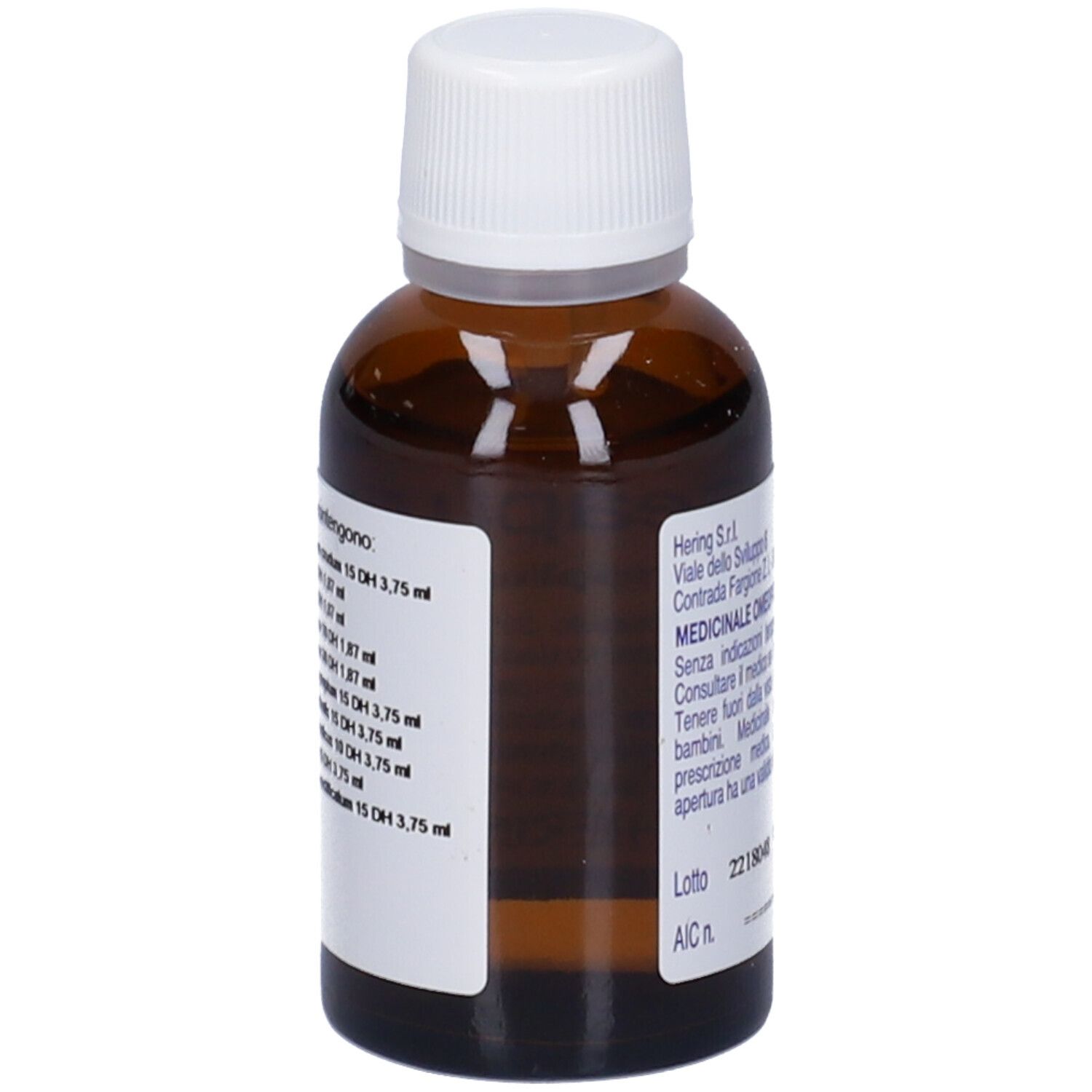 Flacone di vetro marrone con tappo bianco. Etichetta con testo. L'etichetta indica Seaplus (Synergiplus n. 503).