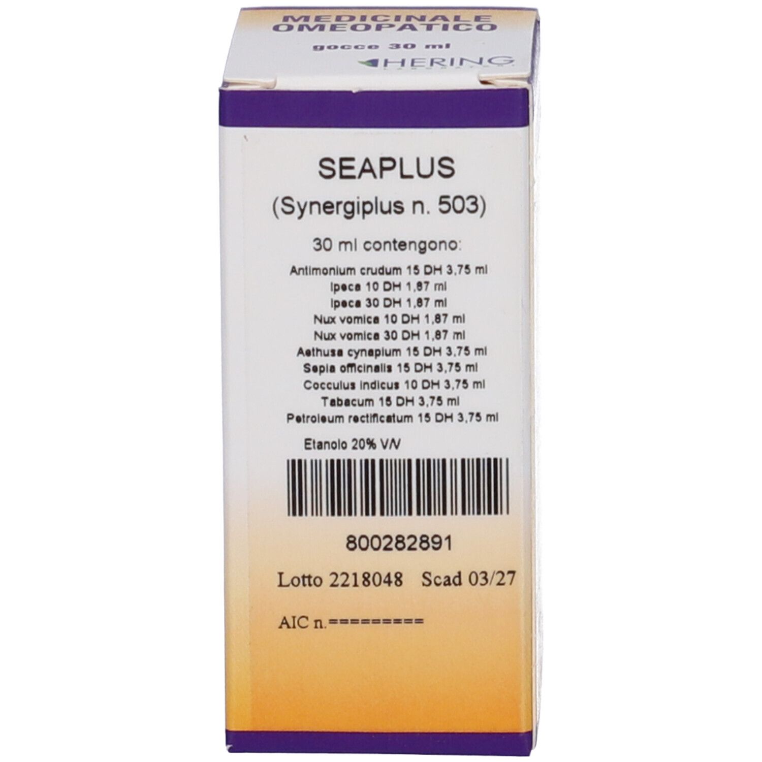 Scatola con testo. Sulla scatola c'è scritto Seaplus (Synergiplus n. 503).