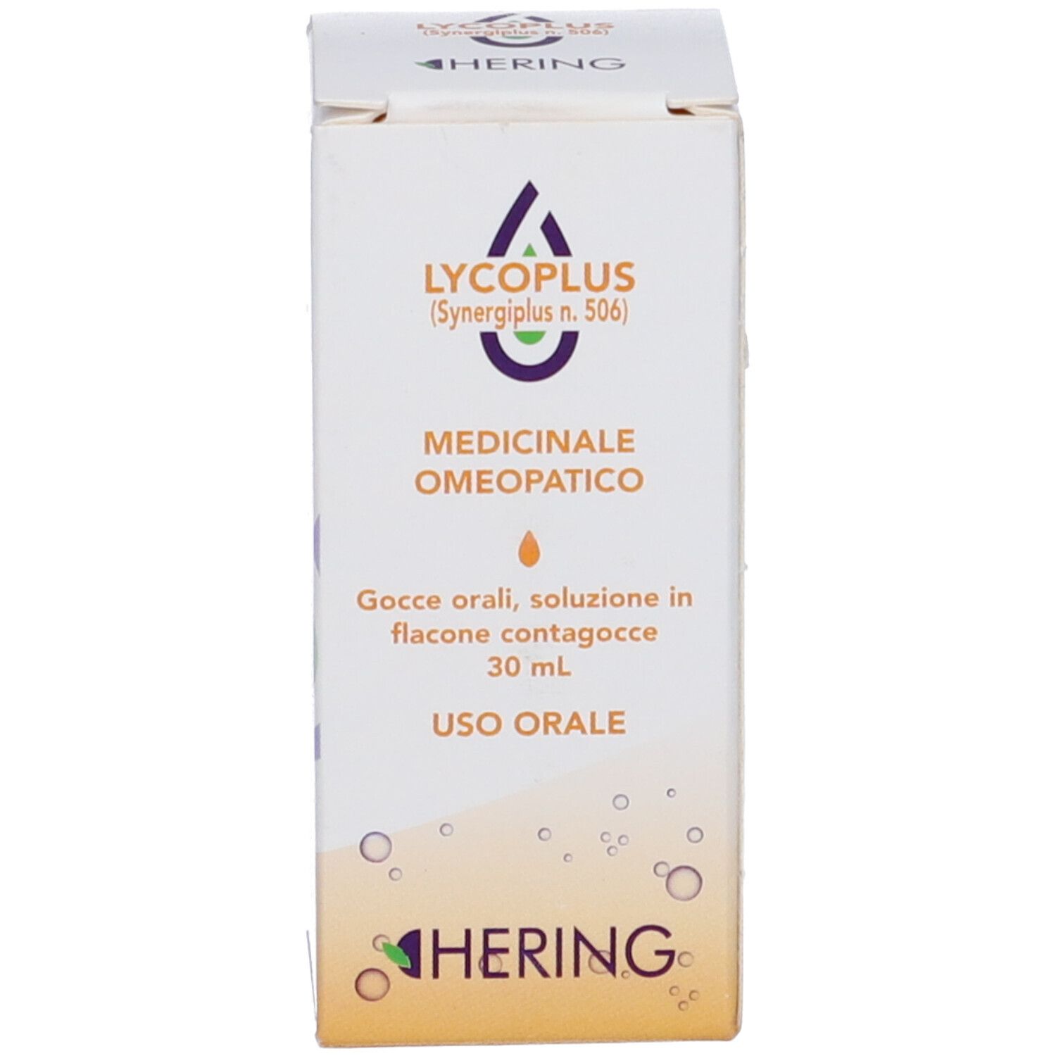 Scatola. Scritta: Lycoplus (Synergiplus n. 506). Medicinale omeopatico. Marchio: Hering.