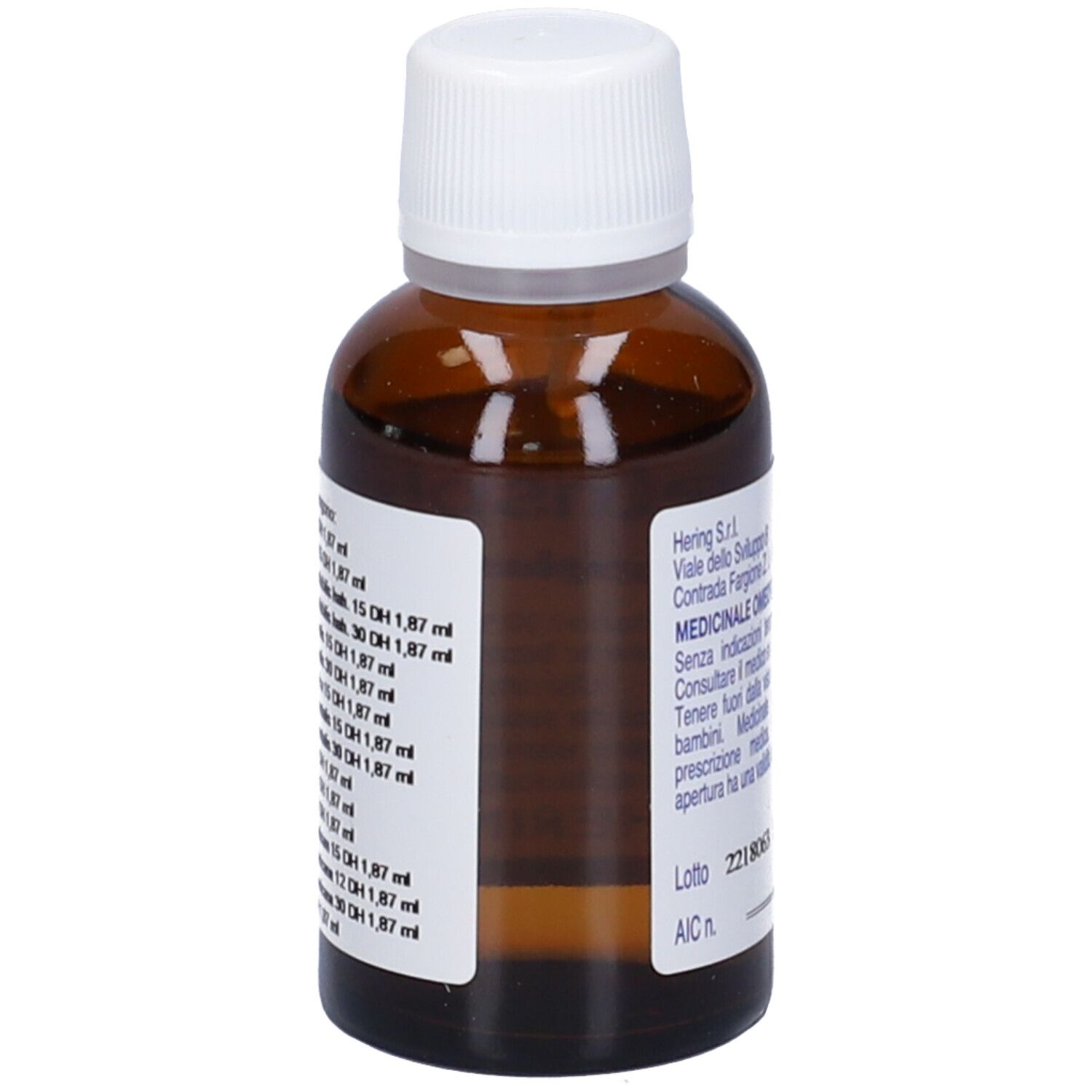 Flacone in vetro marrone con tappo bianco. Scritta: Aletrisplus (Synergiplus n. 705). Marchio: Hering.