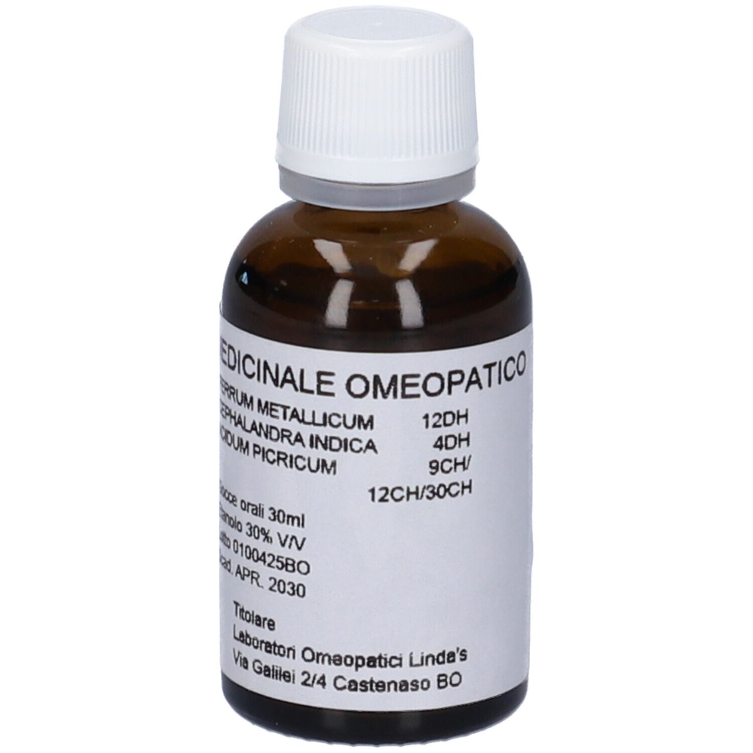 Flacone di vetro marrone con tappo bianco. Etichetta con nome del prodotto e ingredienti. Syzygium Vis-HP Gocce.