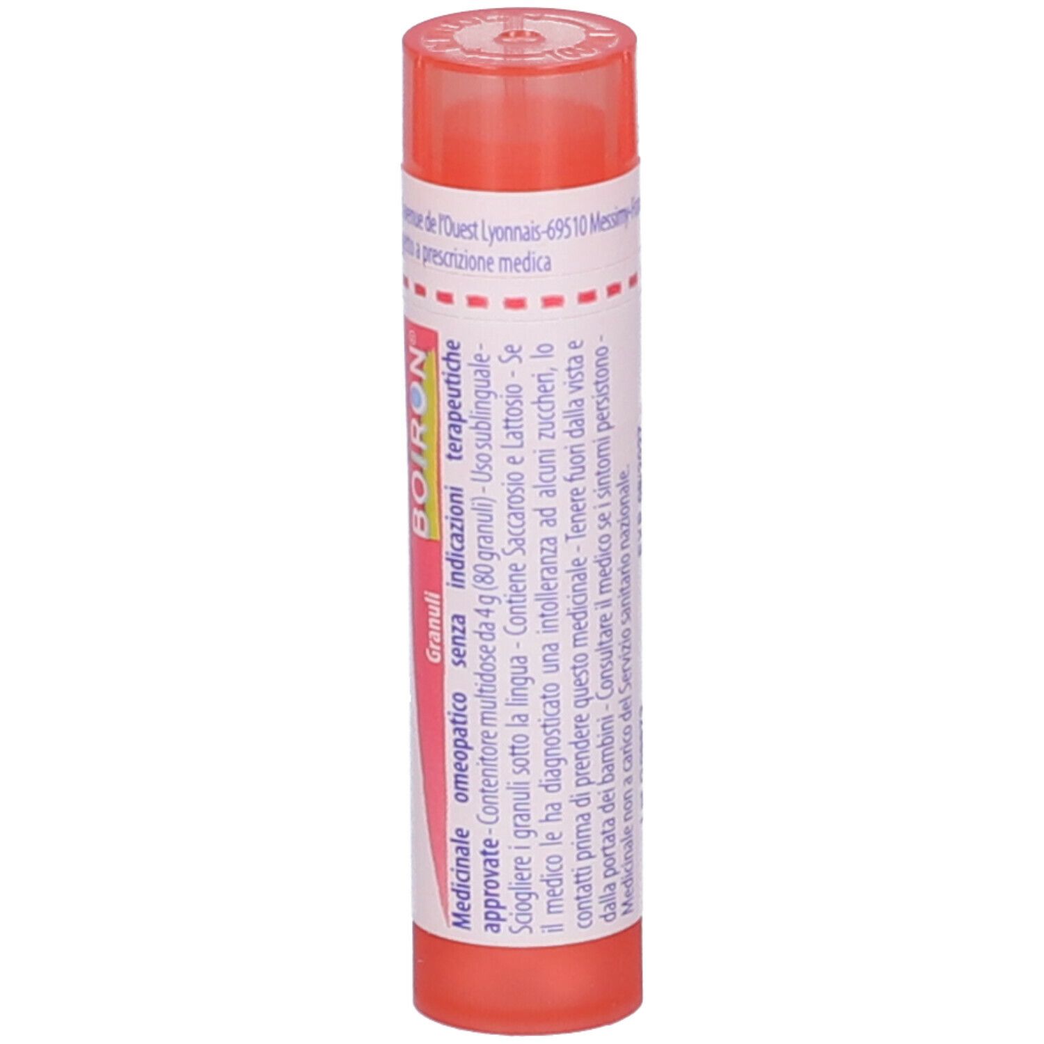 Flacone cilindrico arancione. Scritta: Calendula officinalis, 7 ch, BOIRON. Tappo rosso.