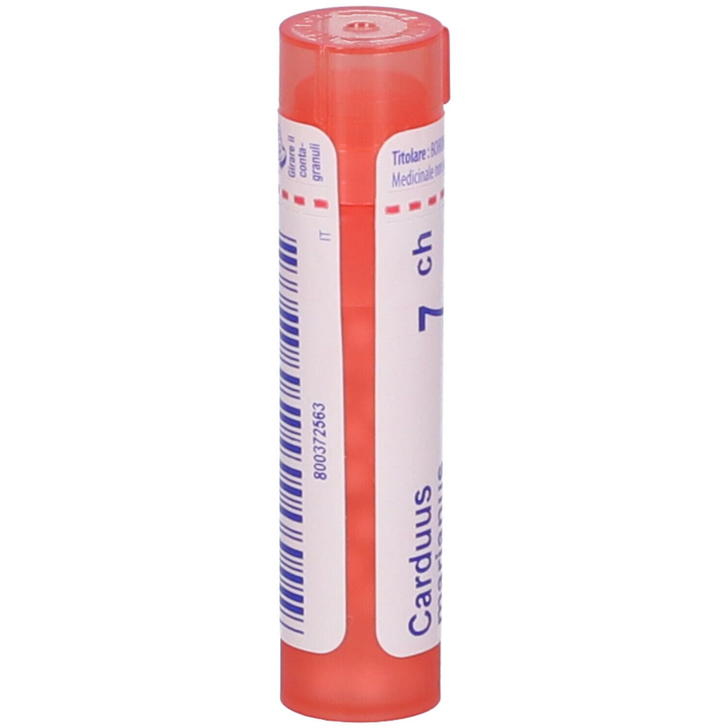 Tubo rosa con etichetta bianca e codice a barre. Scritta: Carduus 7 ch.