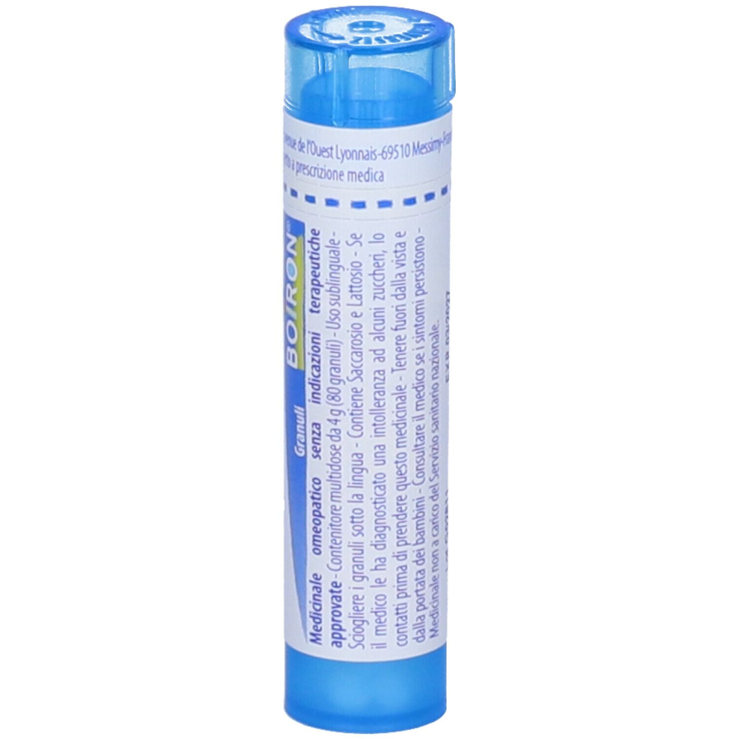 Flacone cilindrico blu con etichetta bianca.  "Platina 9 ch" e logo Boiron.