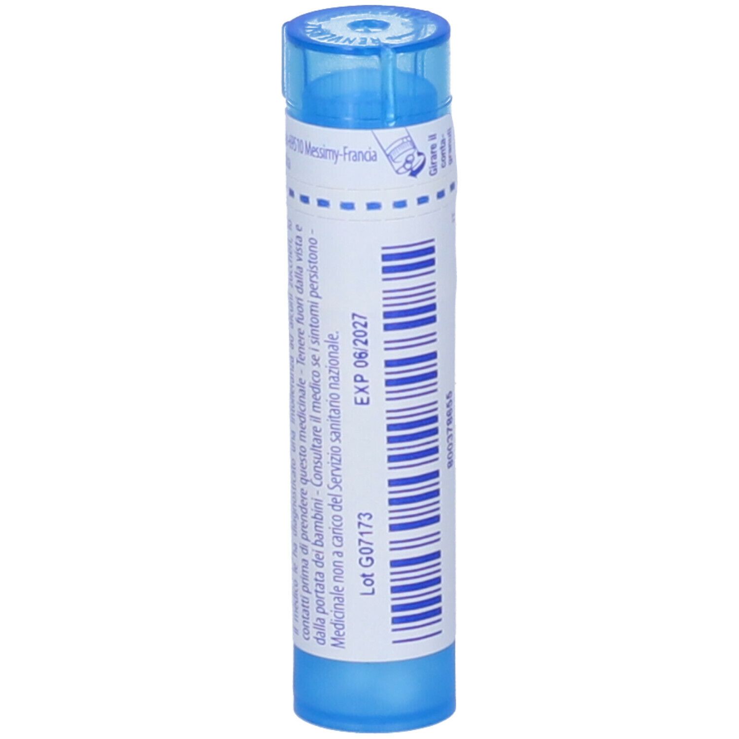 Tubo blu con scritta e data di scadenza EXP 06/2027.