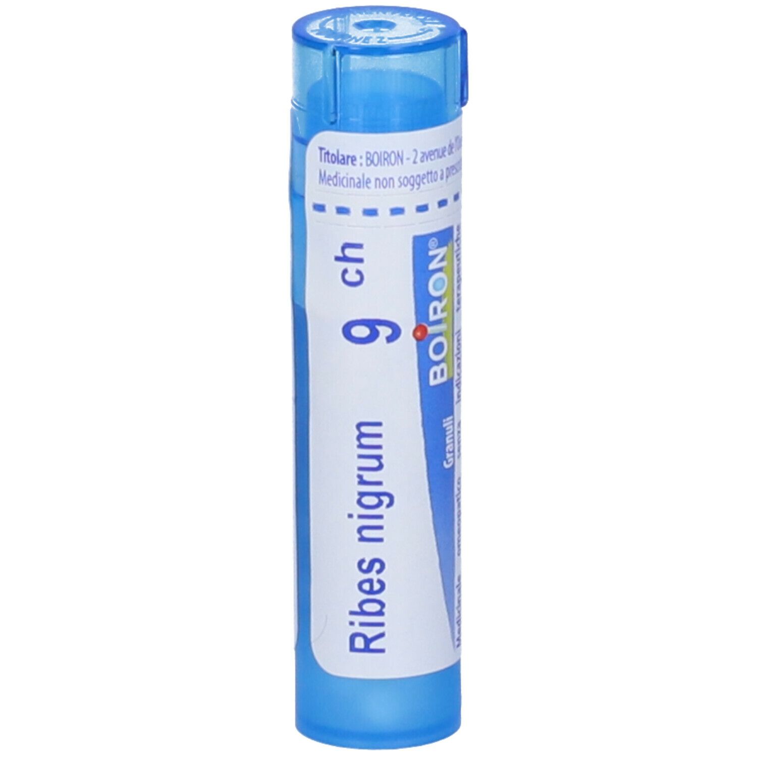Tubo blu con scritta Ribes nigrum 9 ch e logo BOIRON.