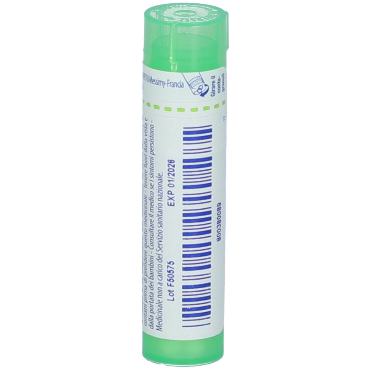 Tubetto verde con etichetta bianca. Scritta: Tilia tomentosa 5 ch. Scritta: EXP 01/2026.