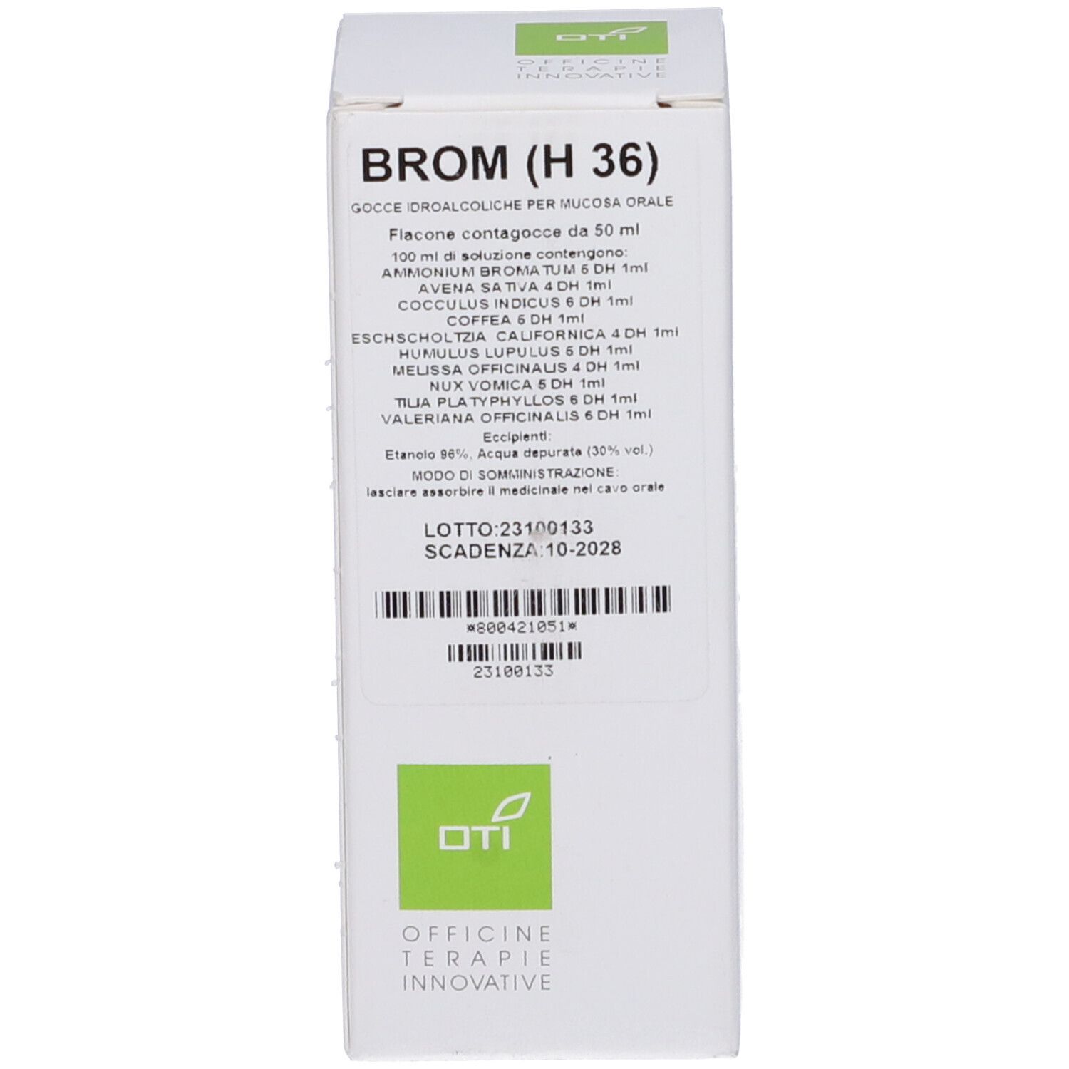 Scatola bianca con testo e logo. Informazioni sul prodotto.