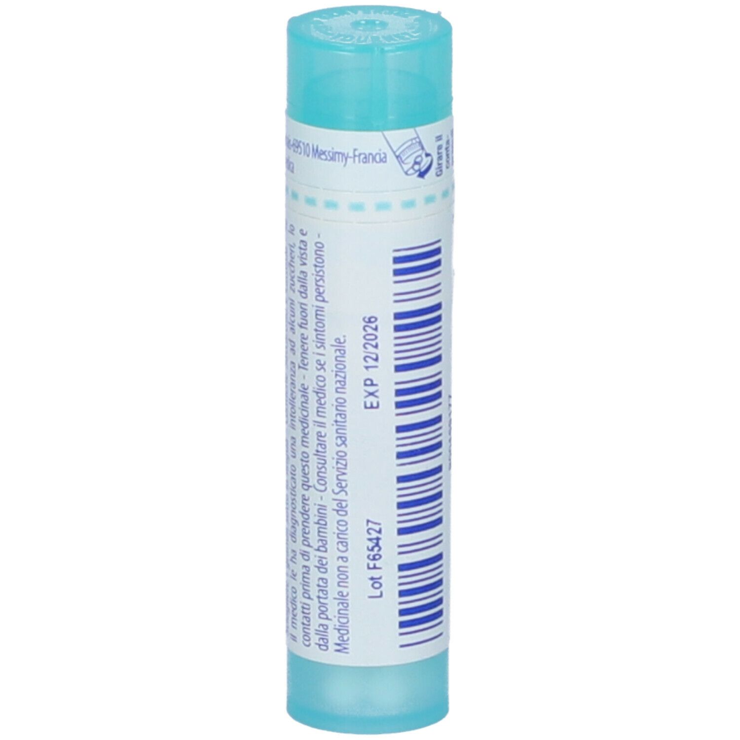 Tubo blu con scritte bianche. Scritta: Calcarea carbonica ostrearum 1 mk, Boiron. EXP 12/2026.