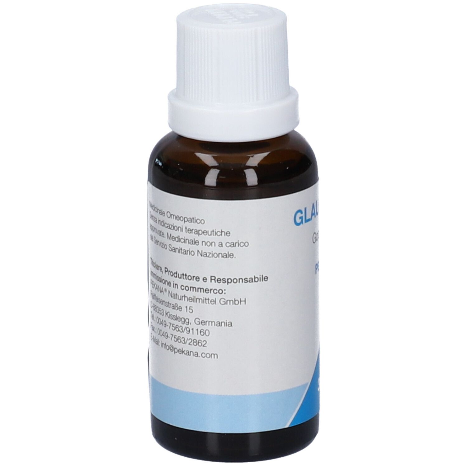 Flacone in vetro marrone con tappo a vite bianco, 30 ml.