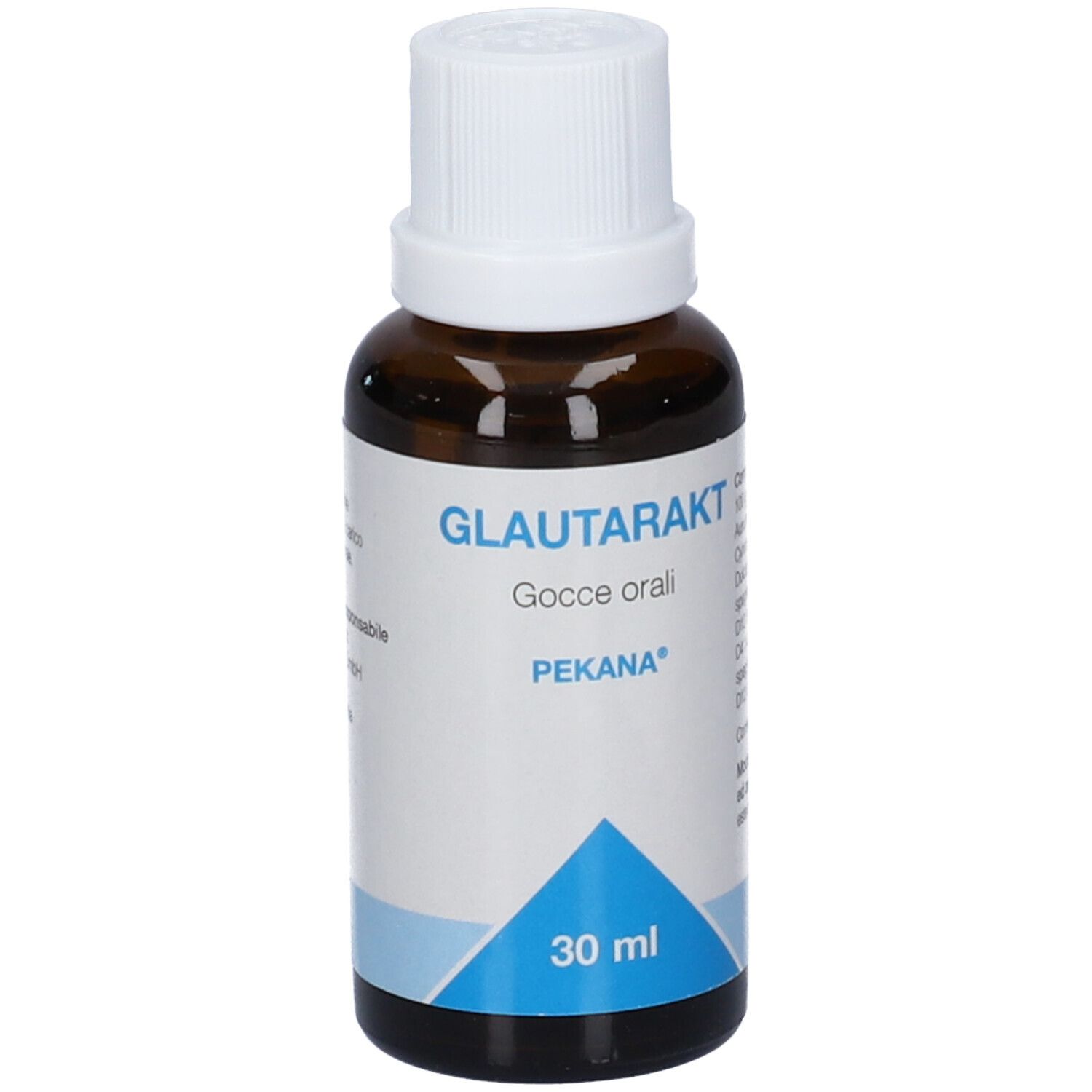 Flacone in vetro ambrato con tappo a vite bianco, 30 ml.