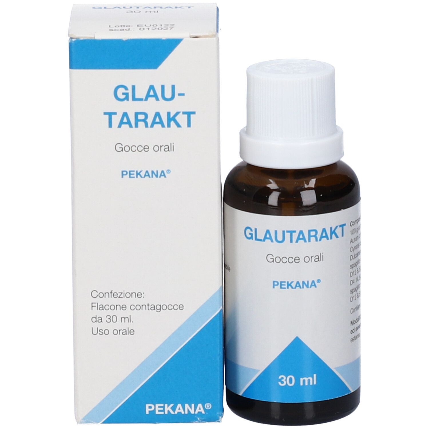 Flacone in vetro ambrato con tappo a vite bianco, 30 ml.