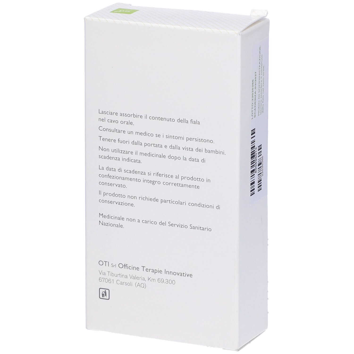 Retro della scatola bianca con testo. Nome prodotto: Gamma Echinacea Forte. Informazioni produttore in basso.