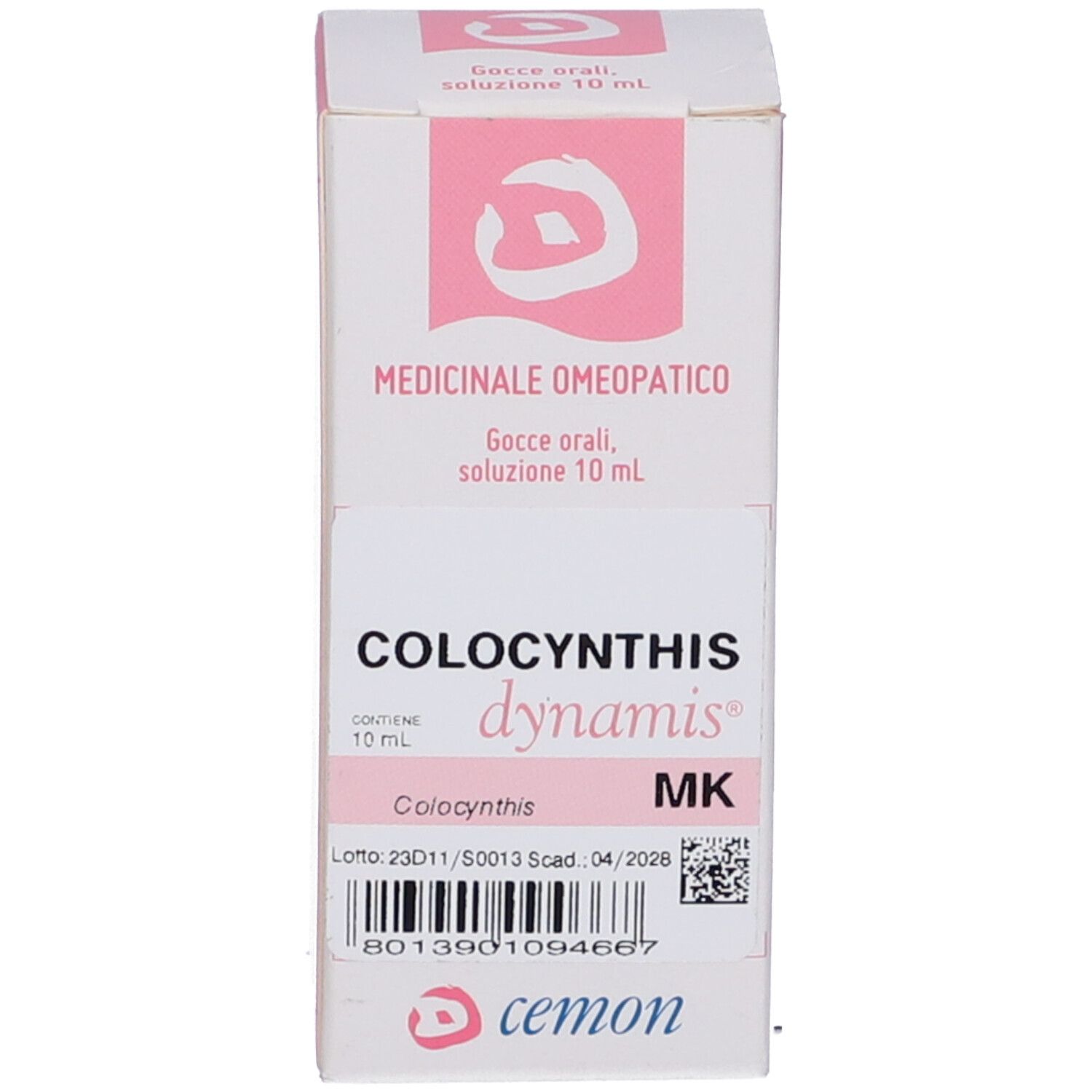 Scatola bianca con scritte: COLOCYNTHIS, dynamis, MK. Contiene 10 ml.