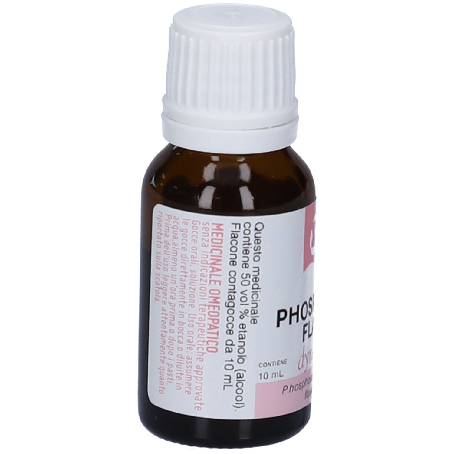 Flacone di vetro marrone con tappo bianco. Etichetta con informazioni sul prodotto. Contiene 10 ml di soluzione. Medicinale omeopatico.