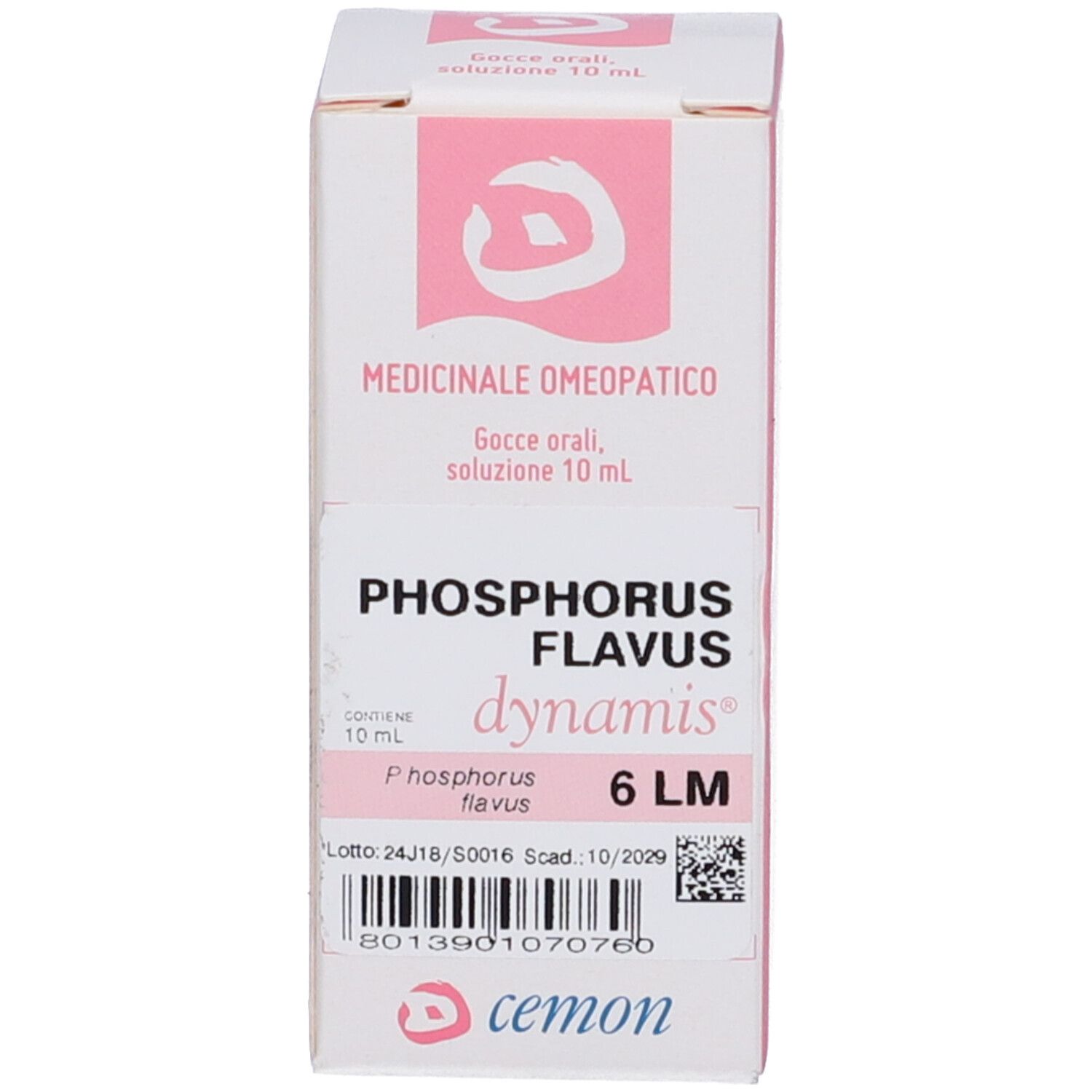 Confezione del prodotto. Confezione con nome del prodotto e logo. Contiene 6 LM Phosphorus Flavus. 10 ml.