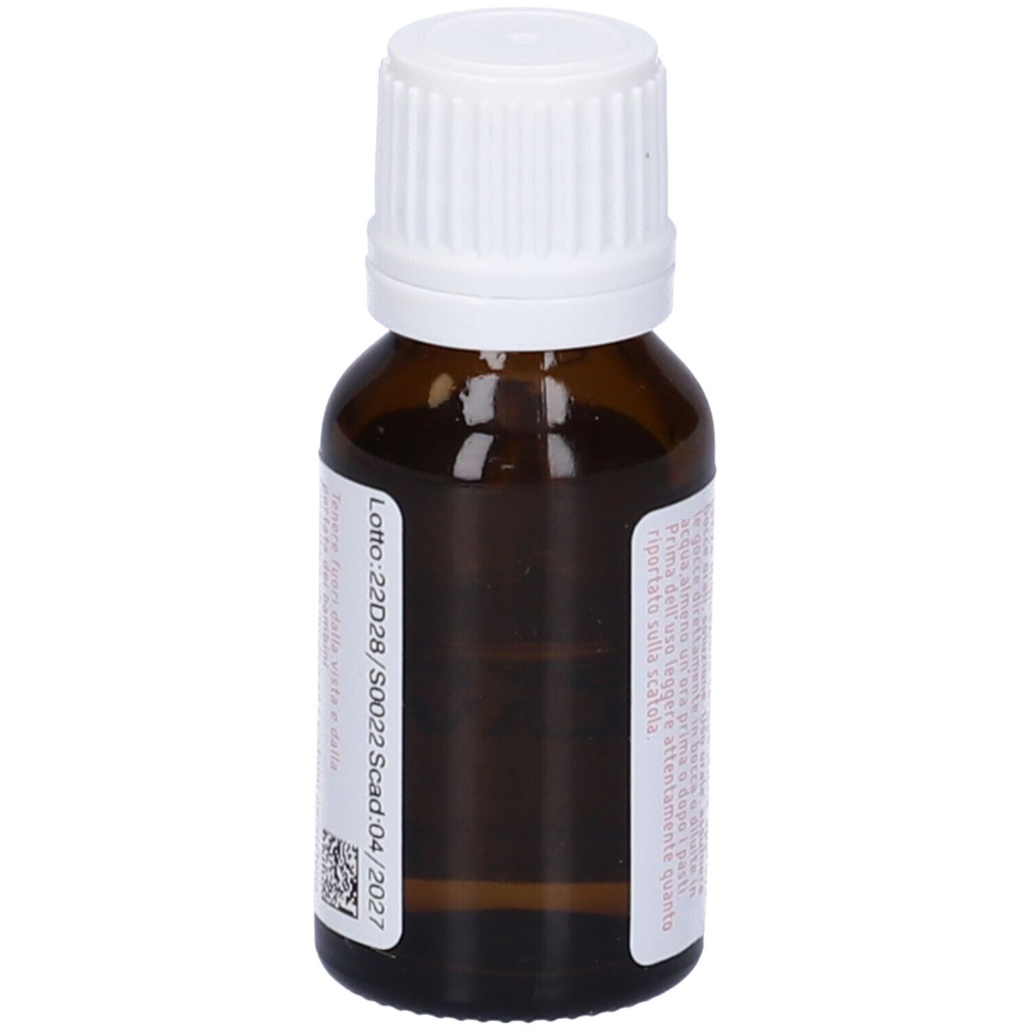 Flacone di vetro marrone con tappo bianco. Scritte: Phosphorus Flavus 12 LM, dynamis. Contiene 10 ml.