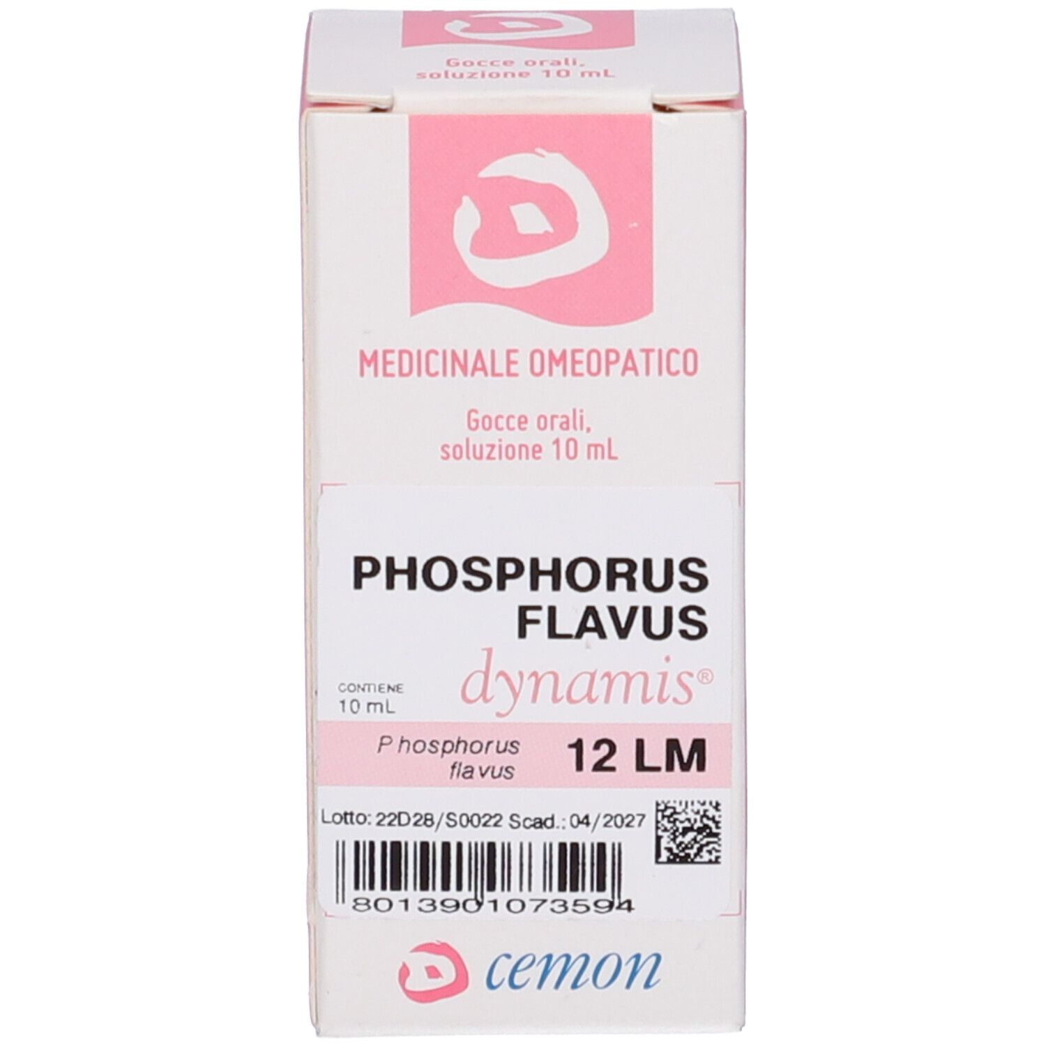 Scatola con scritte: Phosphorus Flavus 12 LM, dynamis. Contiene 10 ml.