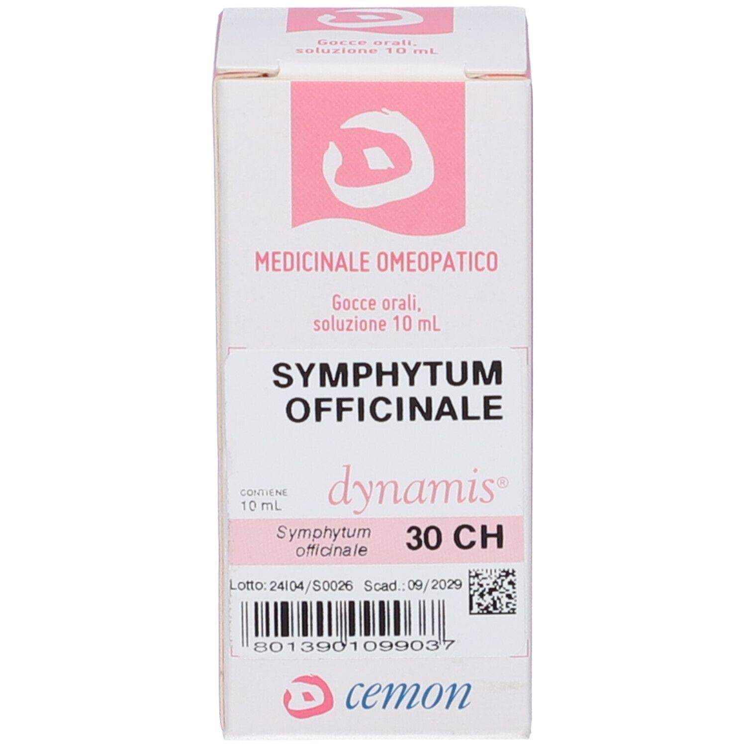 Confezione del prodotto. Scatola bianca con testo e accento rosa. Contiene un flacone.