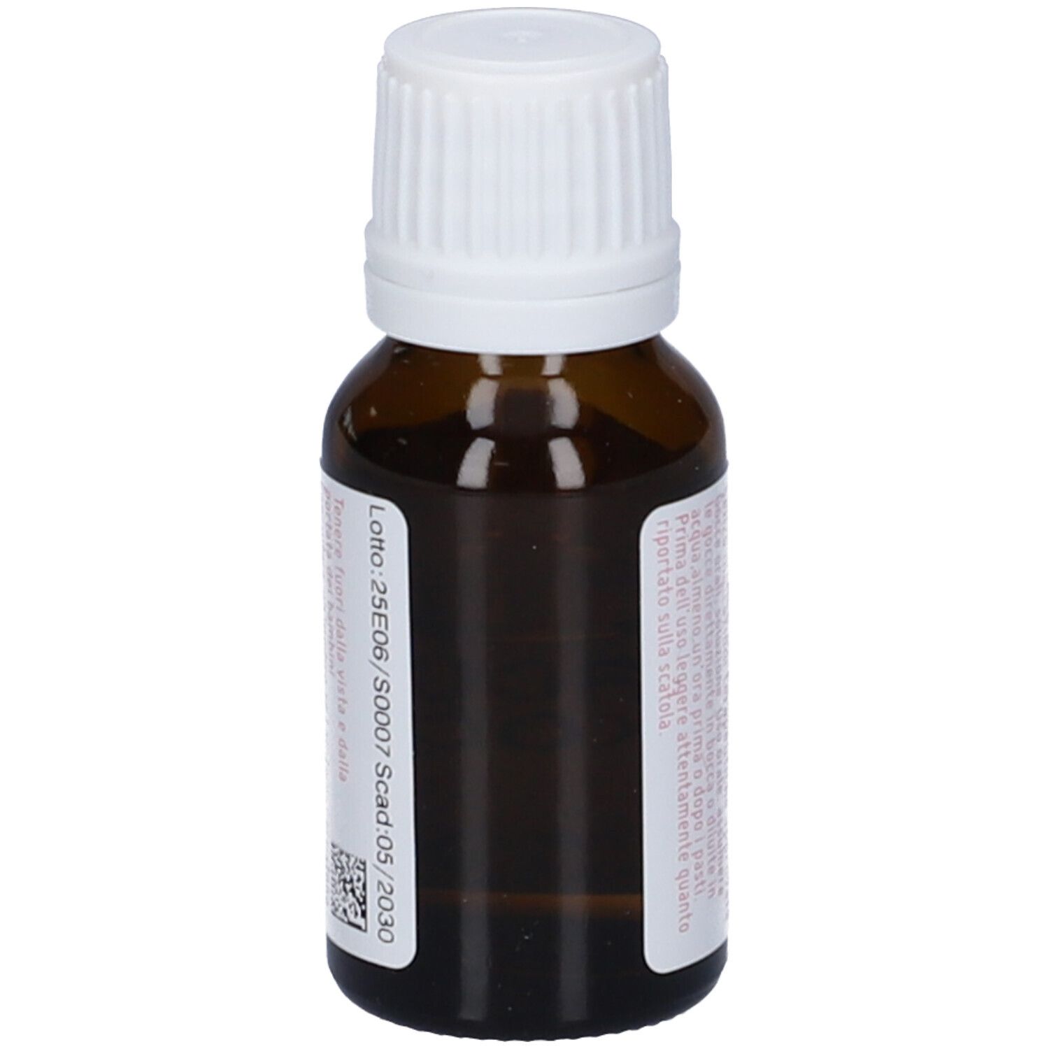 Flacone vetro marrone con tappo bianco. Etichetta con numero lotto e scadenza. Testo: Tubercolinum Koch.