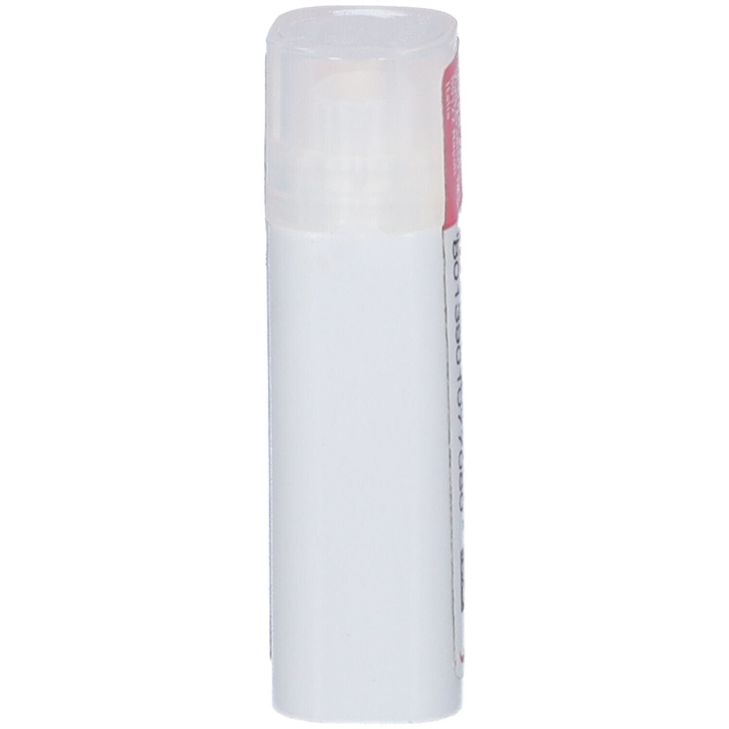 Confezione cilindrica bianca con coperchio rosa. Coperchio trasparente. Nessun altro dettaglio visibile.