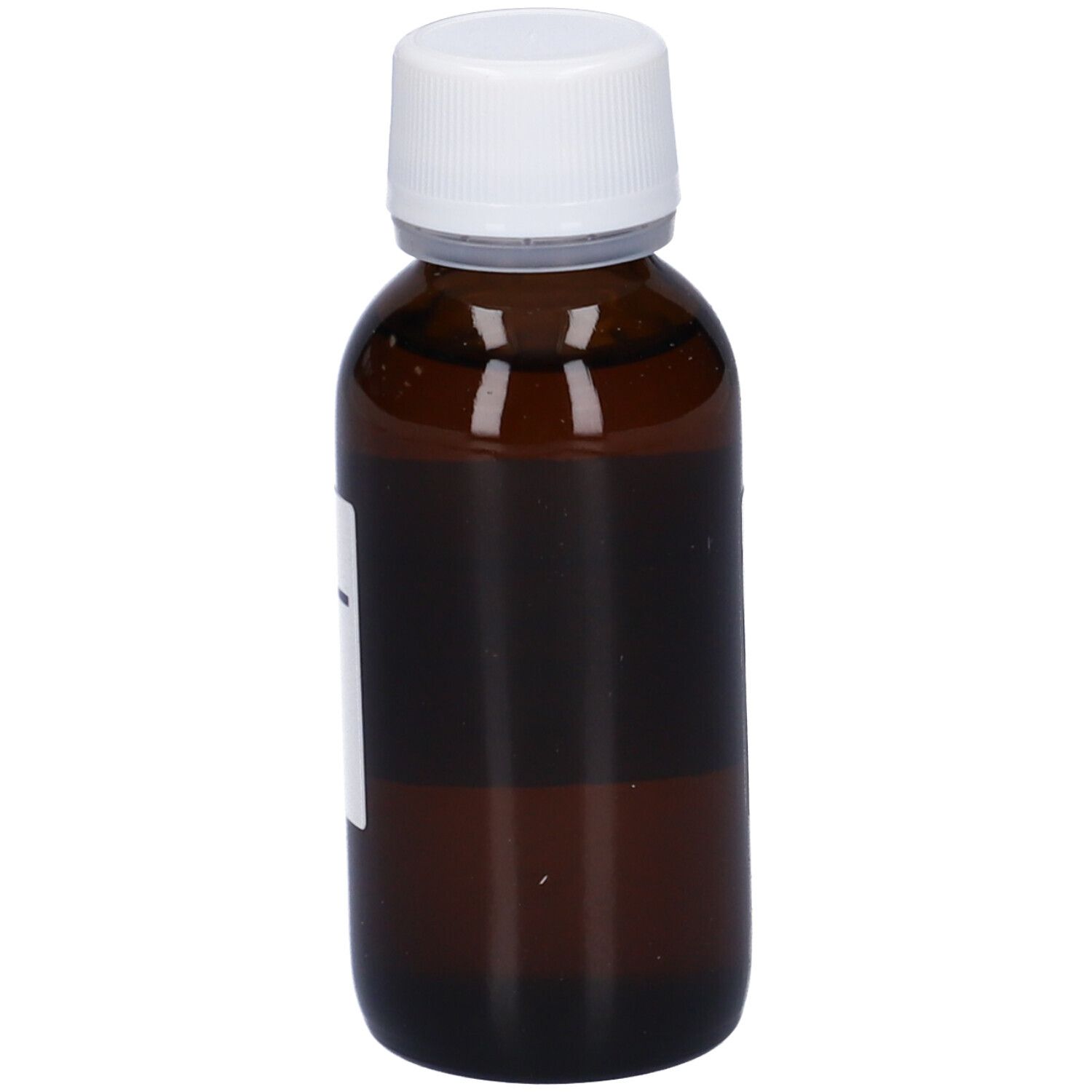Flacone di vetro marrone con tappo bianco. Nessun altro dettaglio visibile.