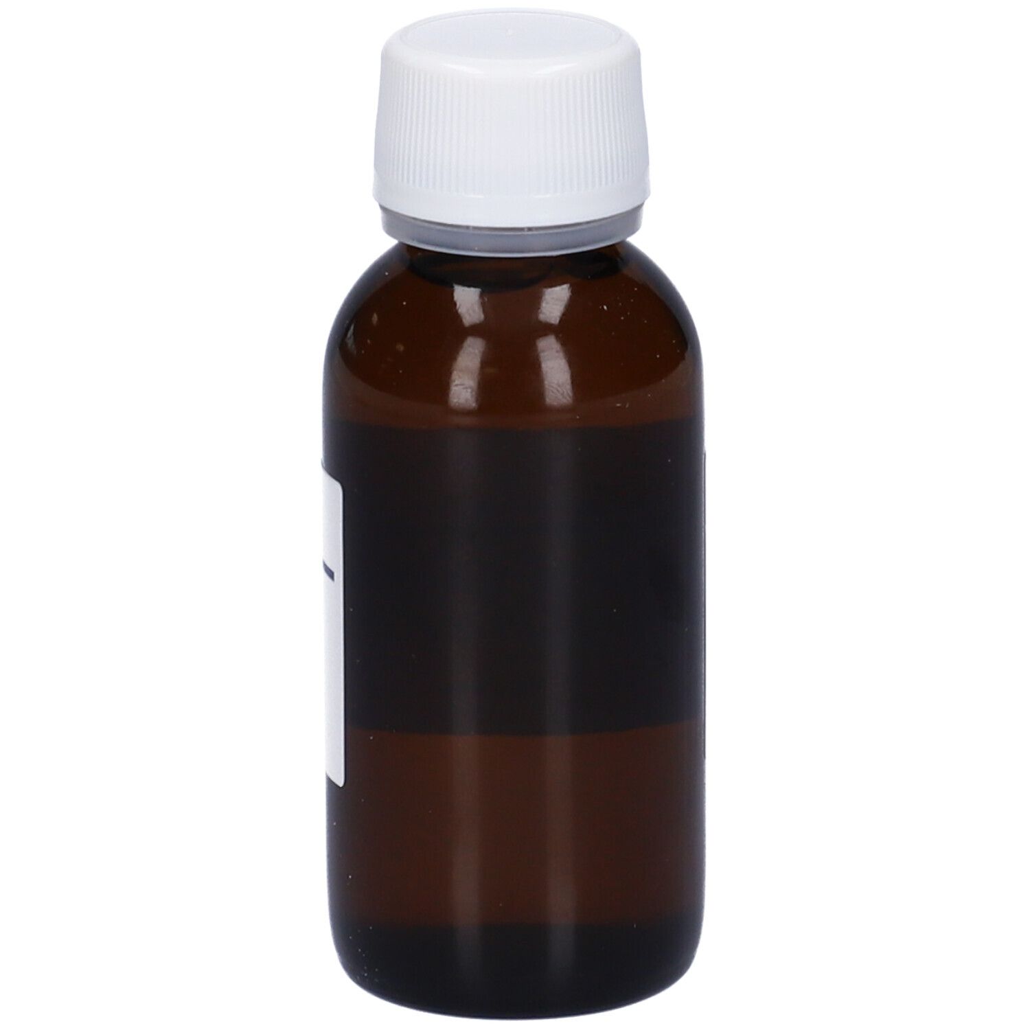 Flacone di vetro marrone con tappo bianco. Etichetta parzialmente visibile. Liquido all'interno. Marchio HERING.