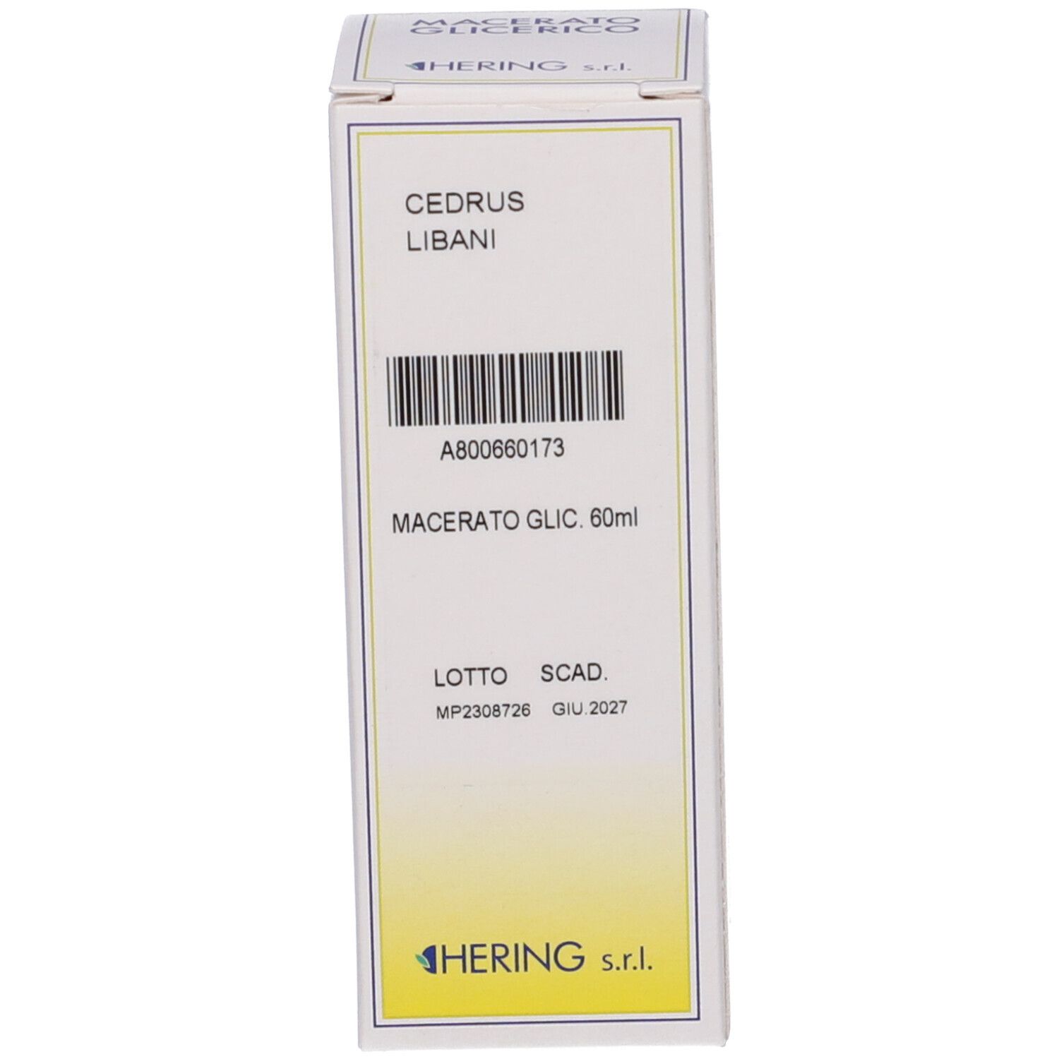 Confezione con nome del prodotto e marchio HERING. Codice a barre e informazioni su sfondo bianco.