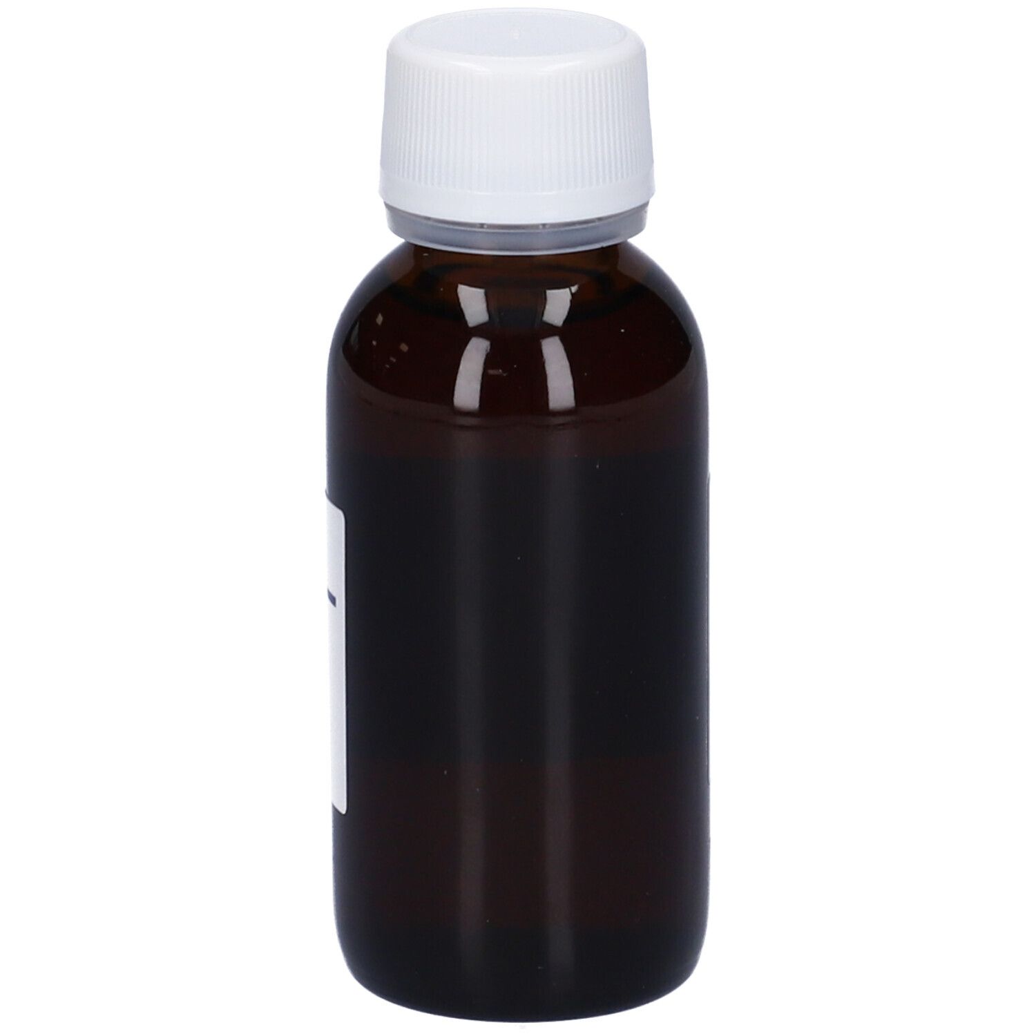 Flacone di vetro marrone con tappo bianco. Etichetta parzialmente visibile. Marchio HERING.