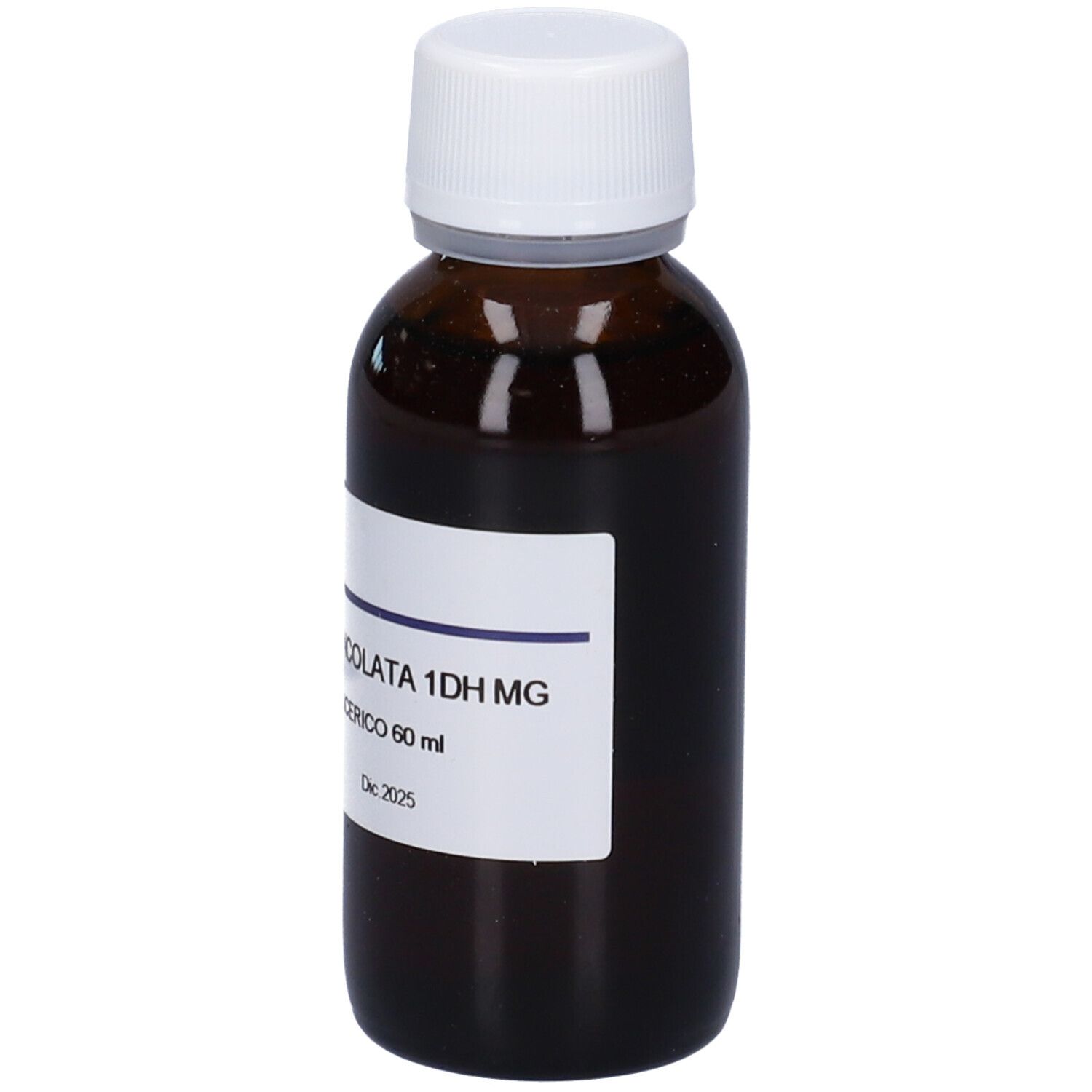 Flacone di vetro marrone con tappo bianco ed etichetta. Scritta: Quercus Peduncolata 1DH MG, 60 ml. Marchio Hering.