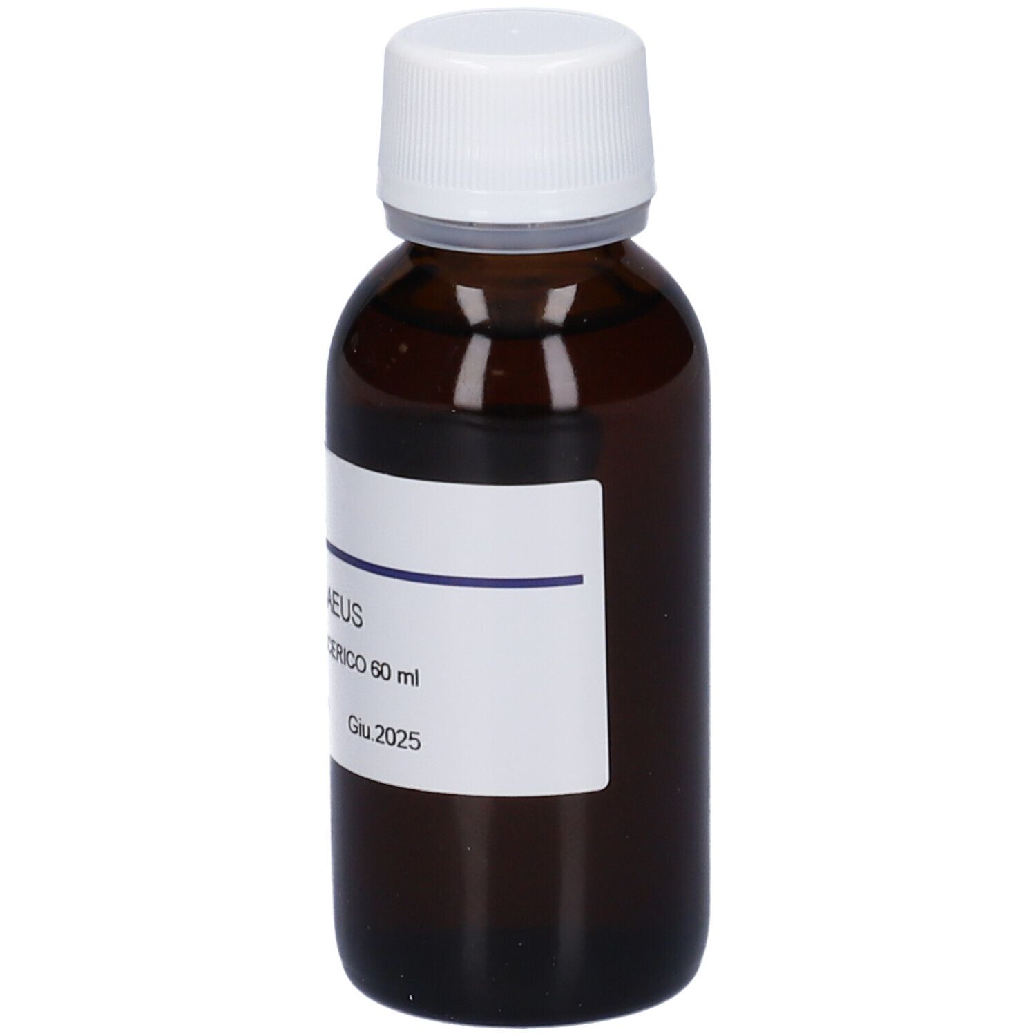 Flacone di vetro marrone con tappo bianco ed etichetta. Scritta: Rubus Idaeus, Macerato Glicerico 60 ml. Marchio Hering.