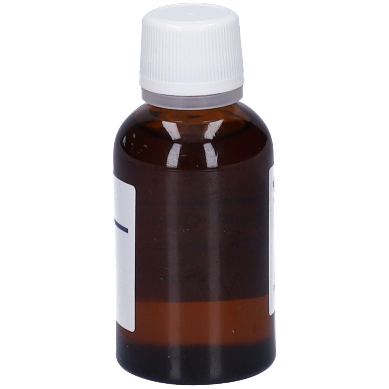 Flacone di vetro marrone con tappo bianco. Etichetta con scritta: Sequoia Gigantea Macerato Glicerico. 30 ml.