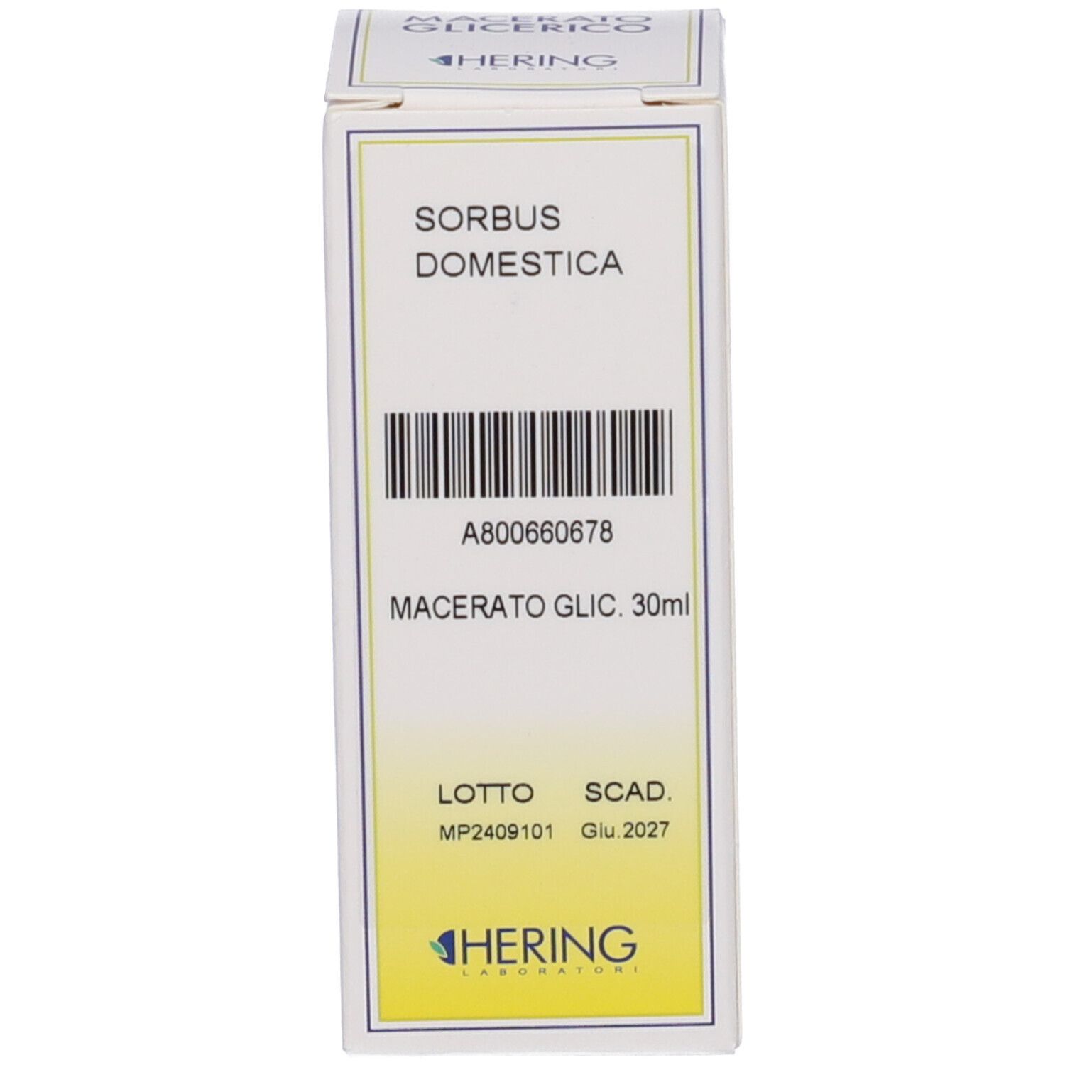 Confezione del prodotto. Scatola bianca con nome del prodotto e informazioni. Marchio HERING.