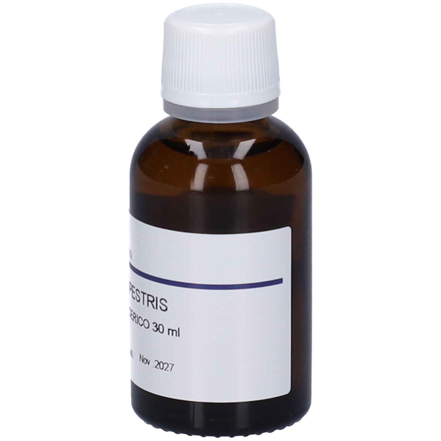 Flacone in vetro ambrato con tappo bianco e etichetta: HERING ULMO CAMPESTRIS MACERATO GLICERICO 30ml.