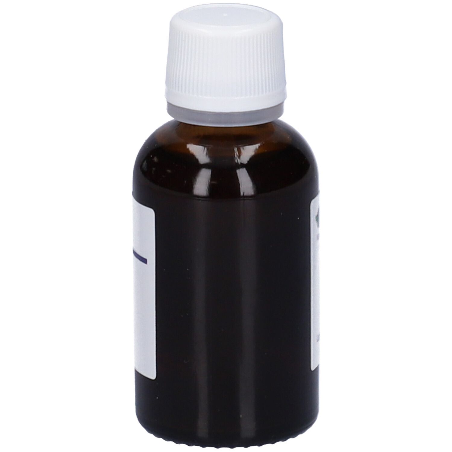 Flacone di vetro marrone con tappo bianco ed etichetta. Scritta: Vaccinium Vitis Idaea Macerato Glicerico. Etichetta con testo.