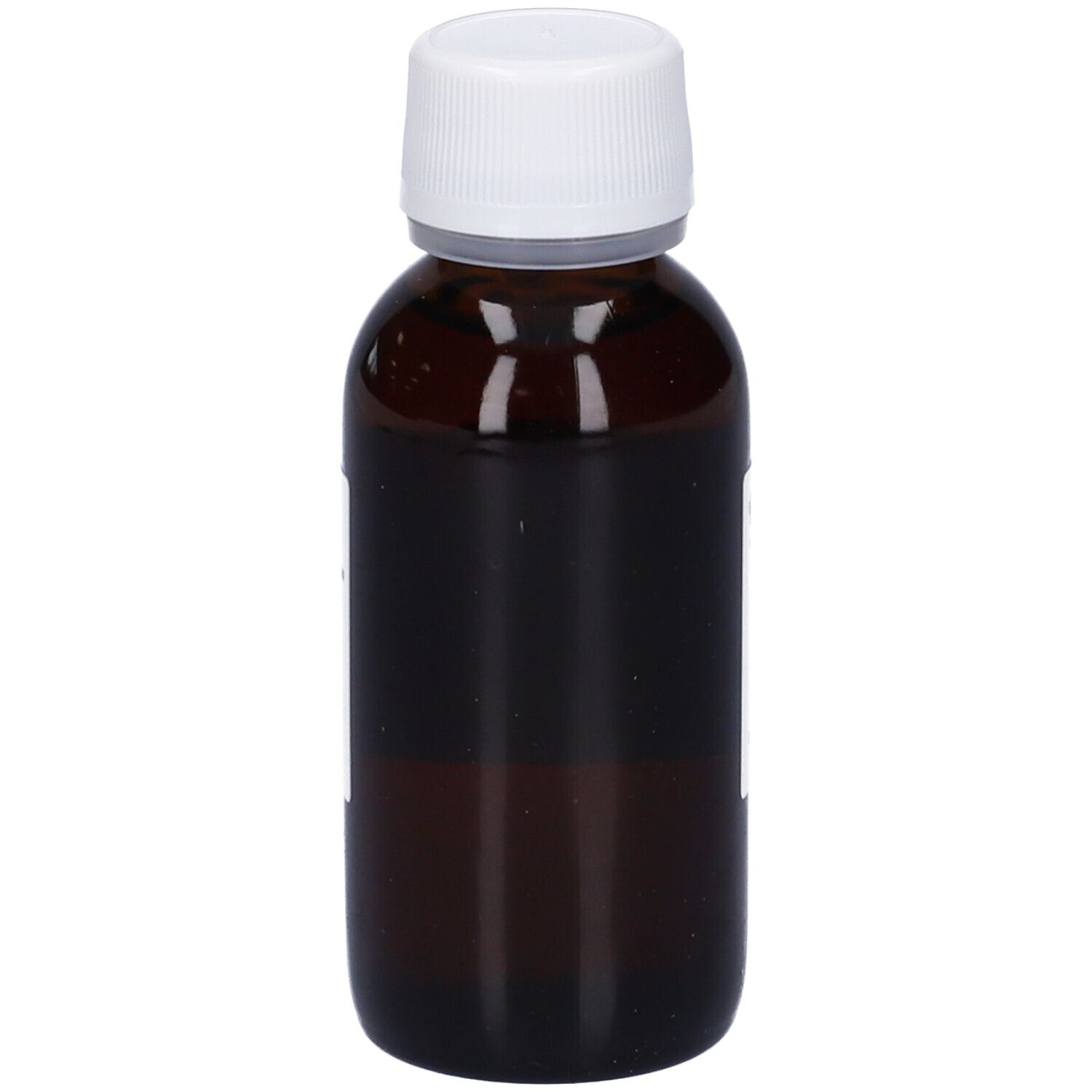 Flacone di vetro marrone con tappo bianco. Nessun altro dettaglio visibile.