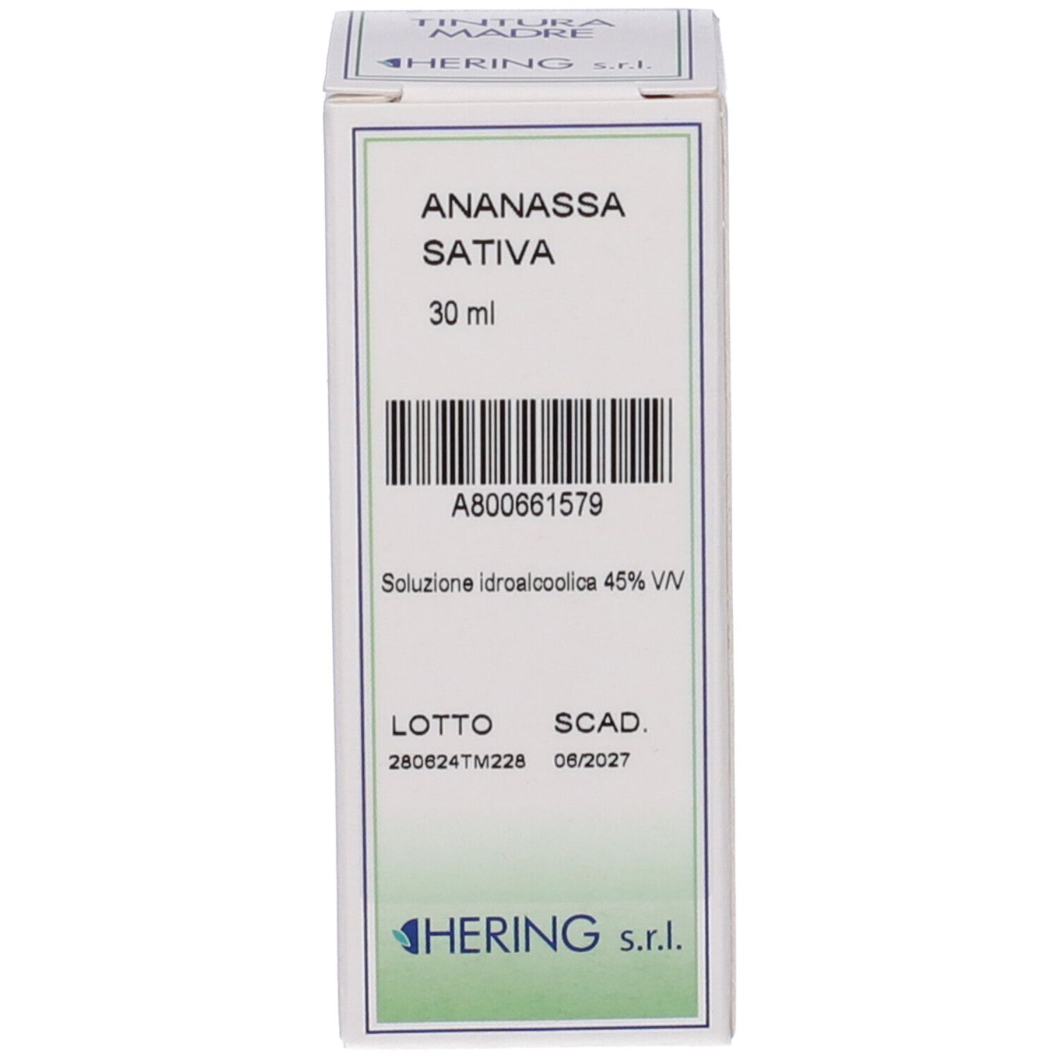Scatola con testo: ANANASSA SATIVA - 30 ml. Marchio HERING.