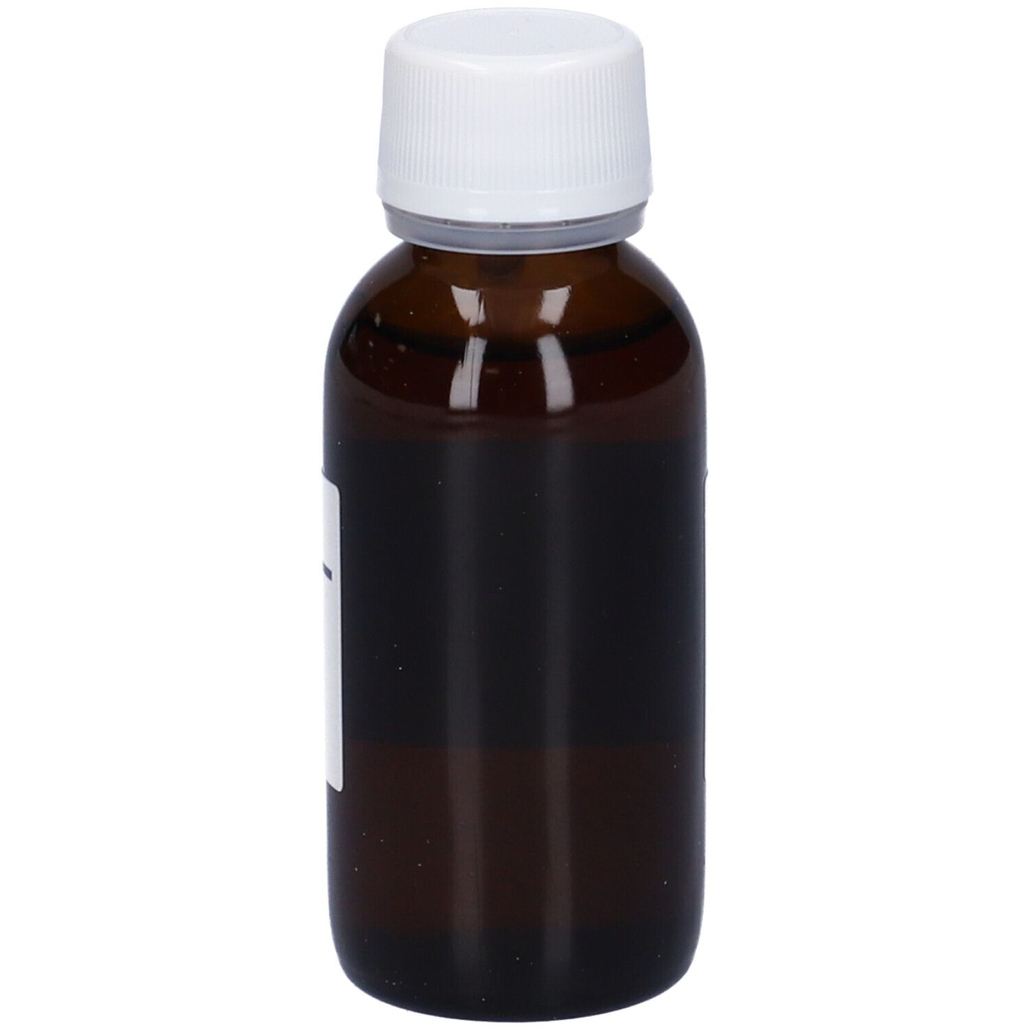 Flacone di vetro marrone con tappo bianco. Etichetta con nome del prodotto e informazioni. Logo HERING.