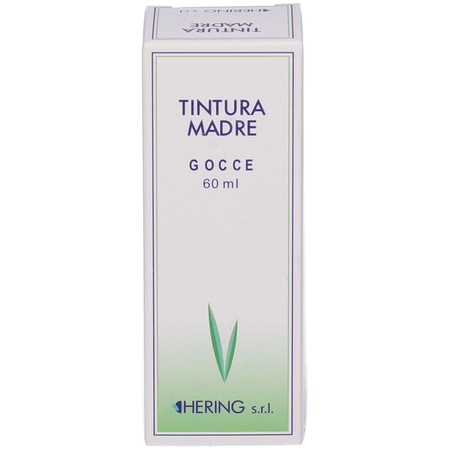 Confezione in cartone bianco con nome del prodotto e logo. Logo HERING. Illustrazione di foglie verdi.