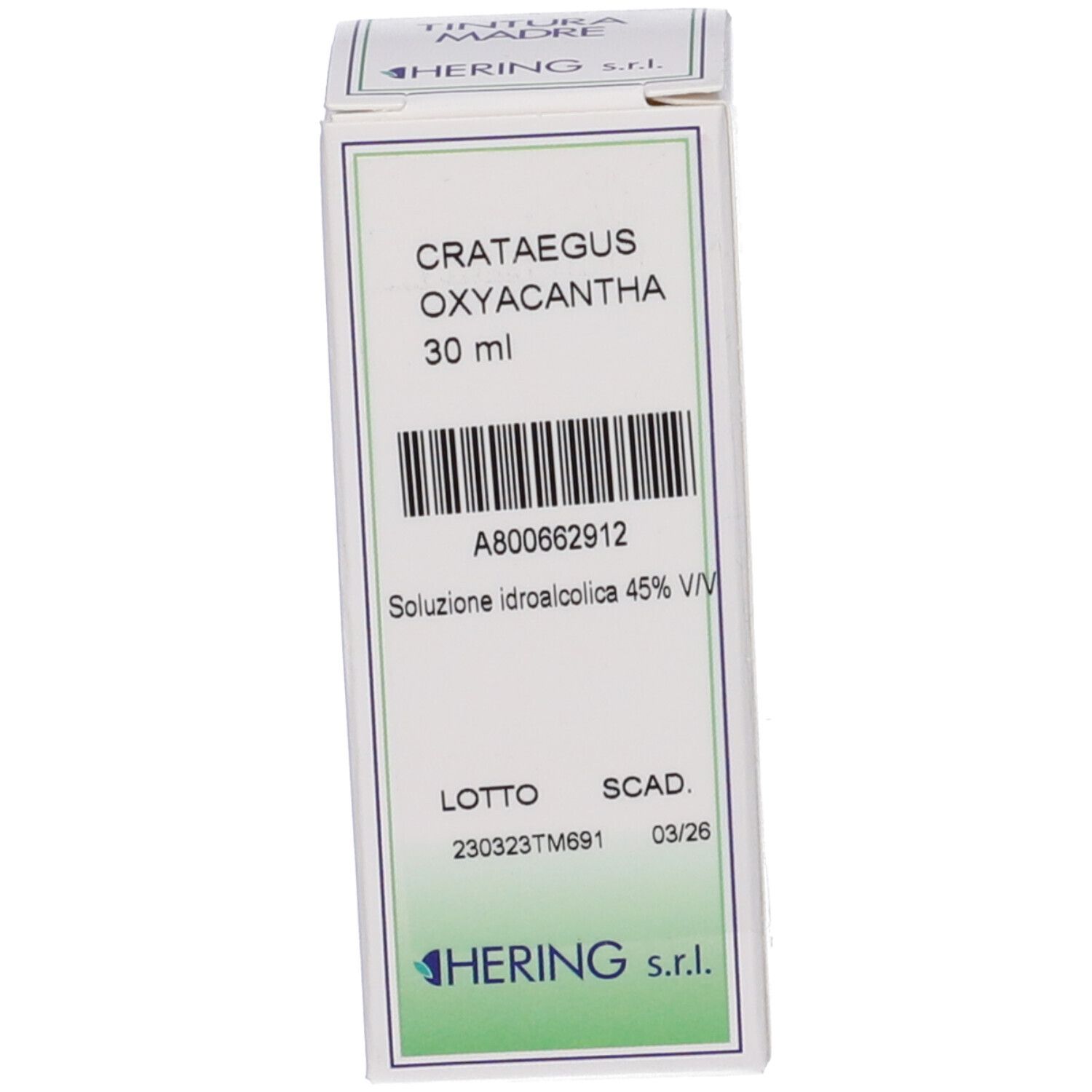 Scatola con scritta Crataegus Oxyacantha 30 ml e logo HERING.